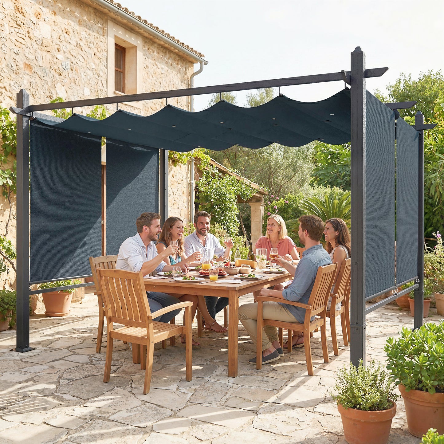 4 x 3 m Garden Pergola with Retractable Roof Canopy