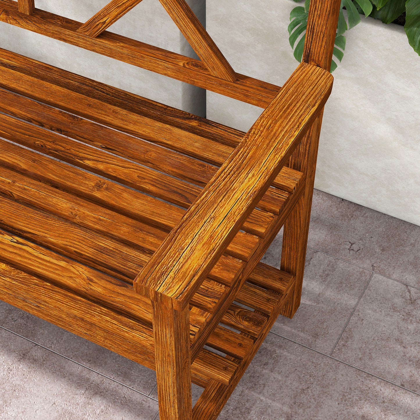 Two-Seater Fir Wood Bench, with Bottom Shelf