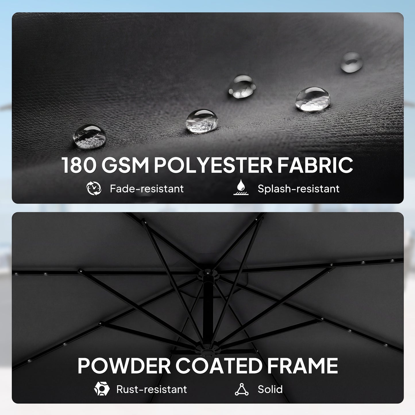 3 m Cantilever Parasol with Solar LED Lights Garden Umbrella