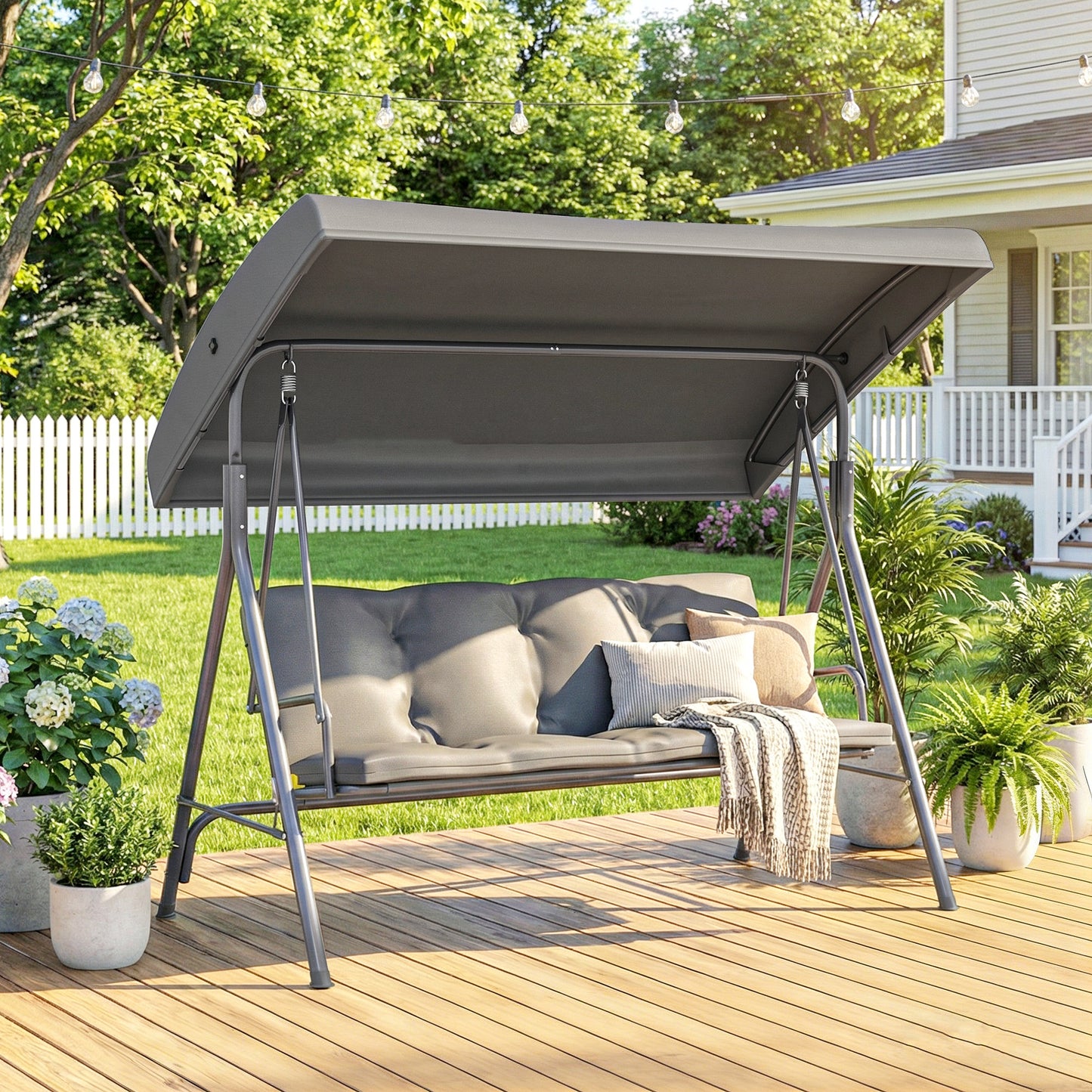 3 Seater Garden Swing Chair, Patio Rocking Bench with Tilting Canopy