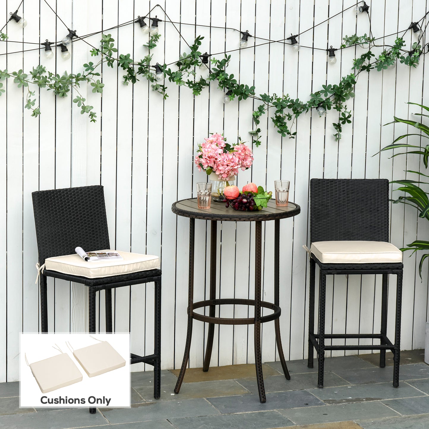 Set of 2 Garden Chair Cushions with Ties
