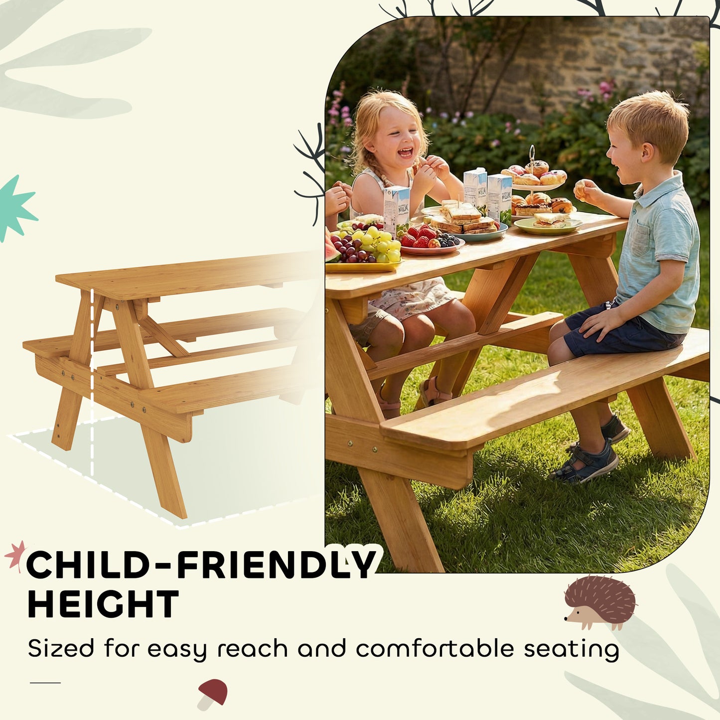 Kids Picnic Table for Outdoor Wooden Table & Bench Set