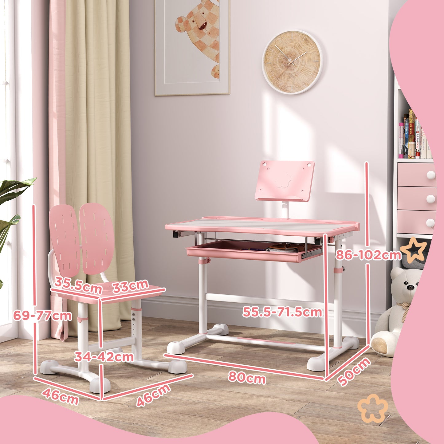 Height Adjustable Kids Desk and Chair Set, School Study Writing