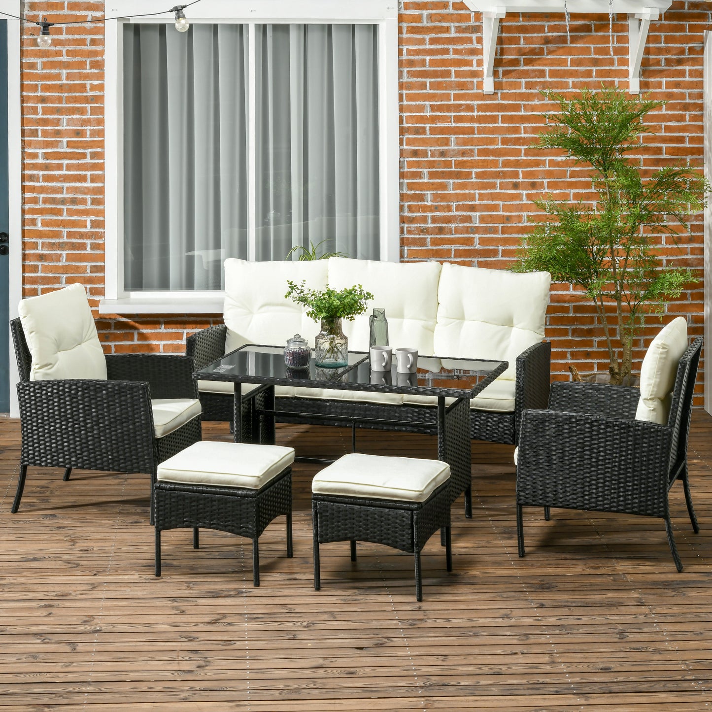 5 Seater Rattan Garden Furniture Set, 6 Piece Garden Sofa Set