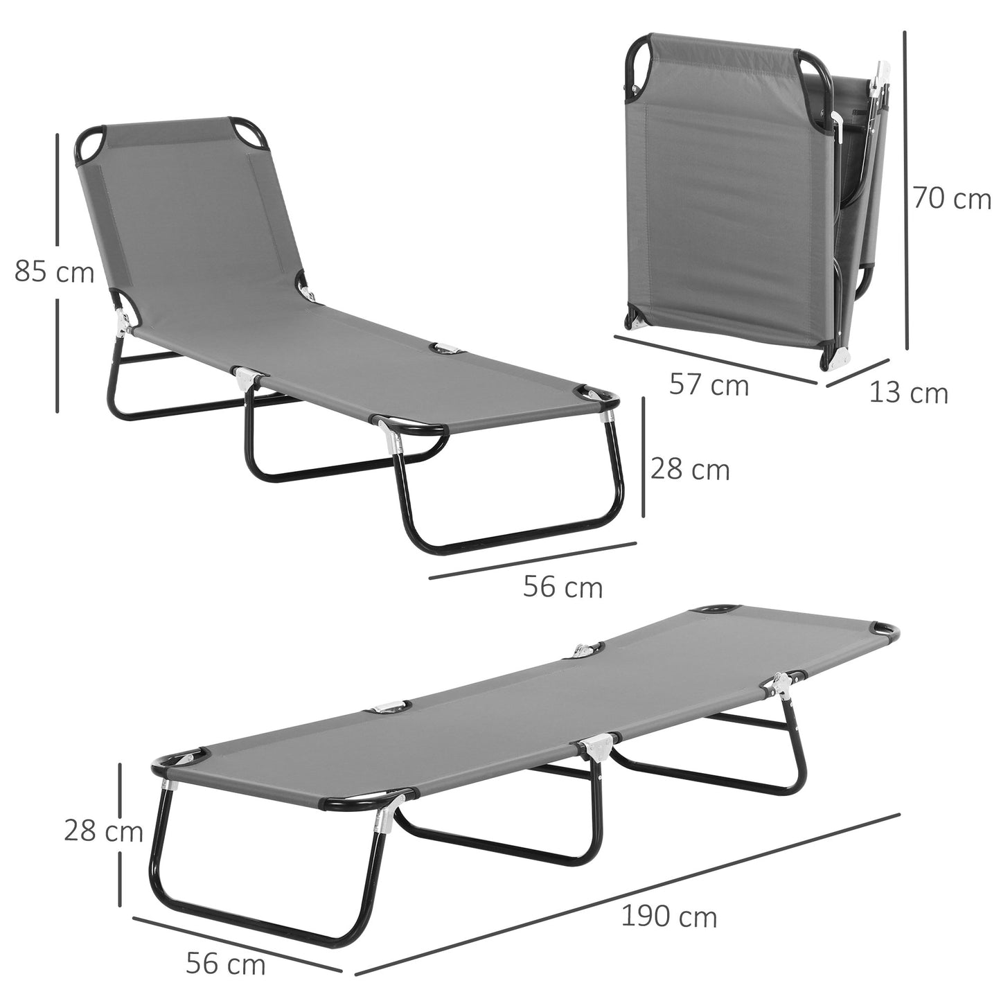 2 Piece Foldable Sun Loungers with 5-Position Adjustable Backrest
