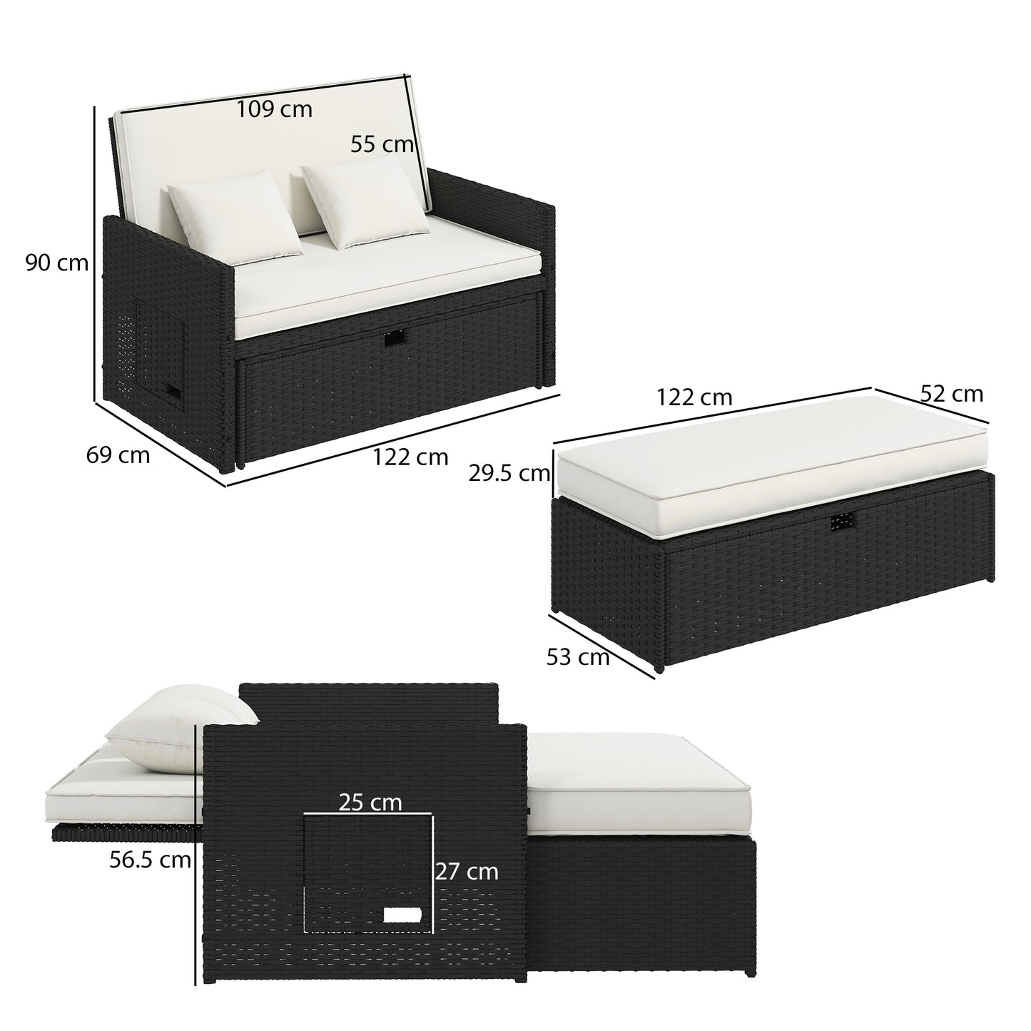 Rattan Garden Daybed, Double Sun Lounger
