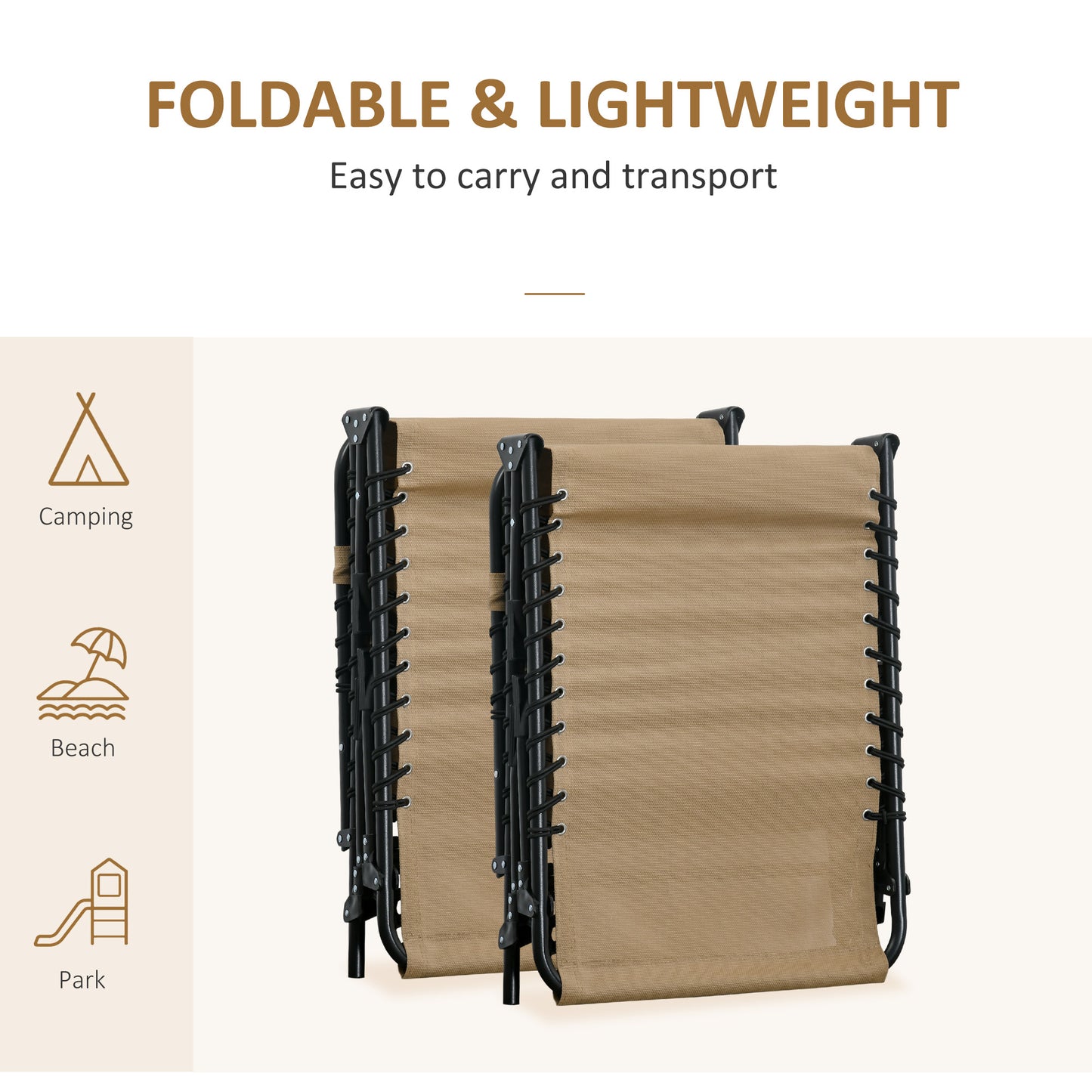 Portable Sun Lounger Set of 2, Folding Camping Bed Cot
