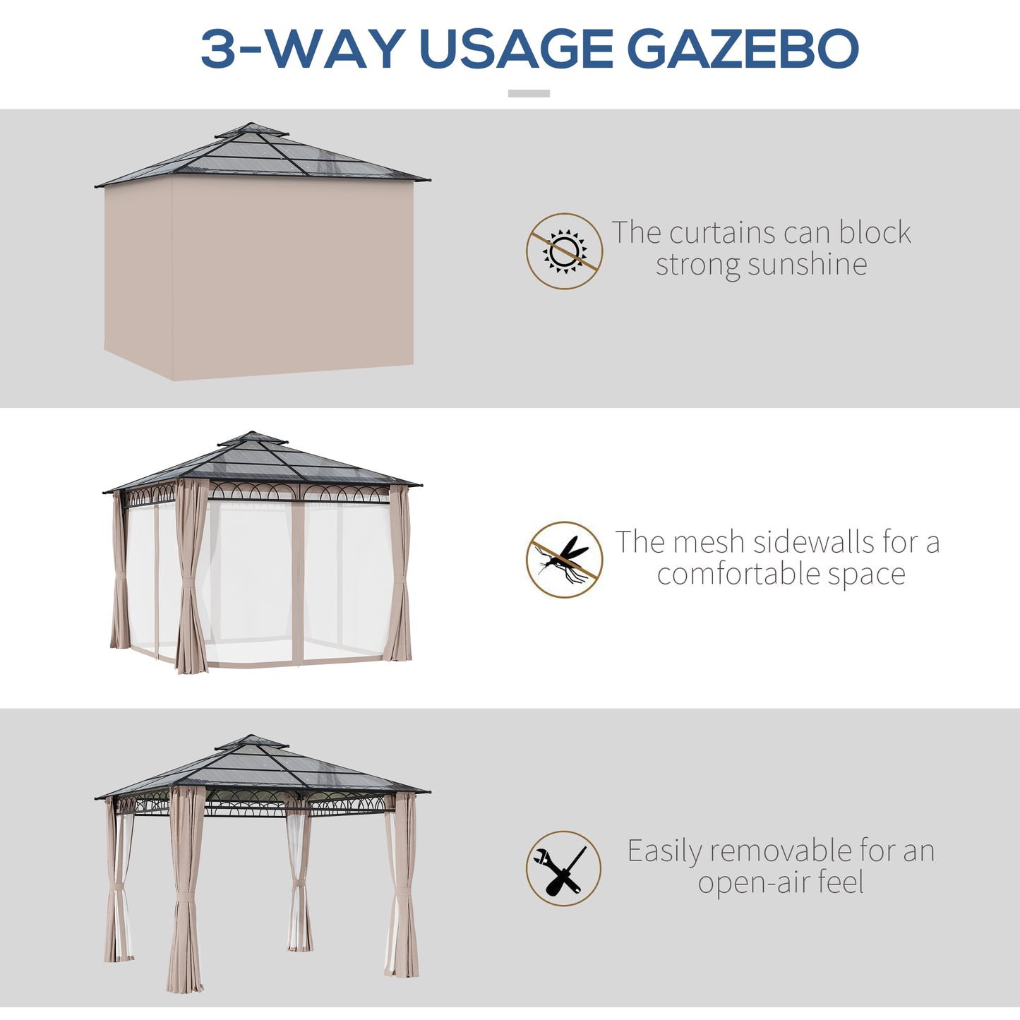 3 x 3 (m) Outdoor Polycarbonate Gazebo
