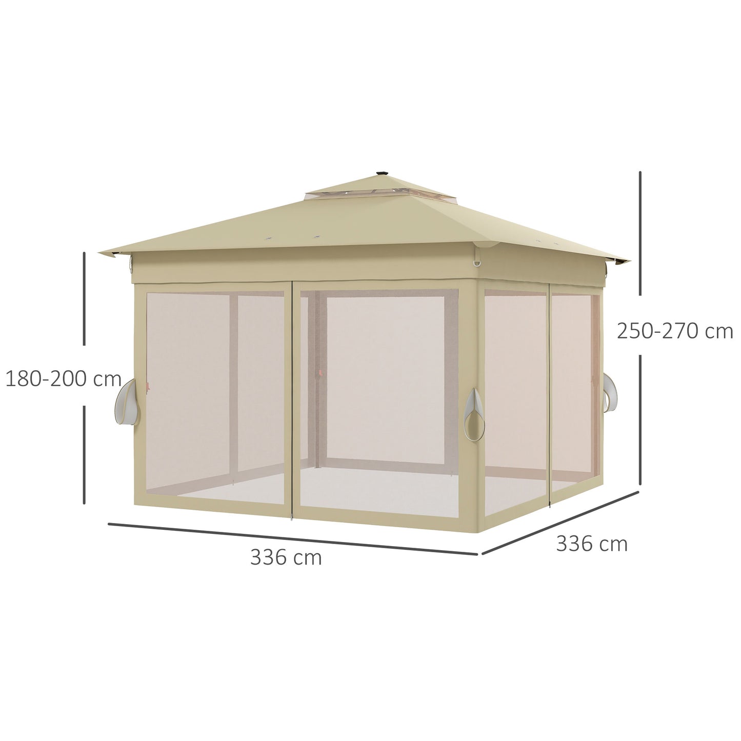3.36 x 3.36m Pop Up Gazebo Party Tent with Solar-Powered LED Lights