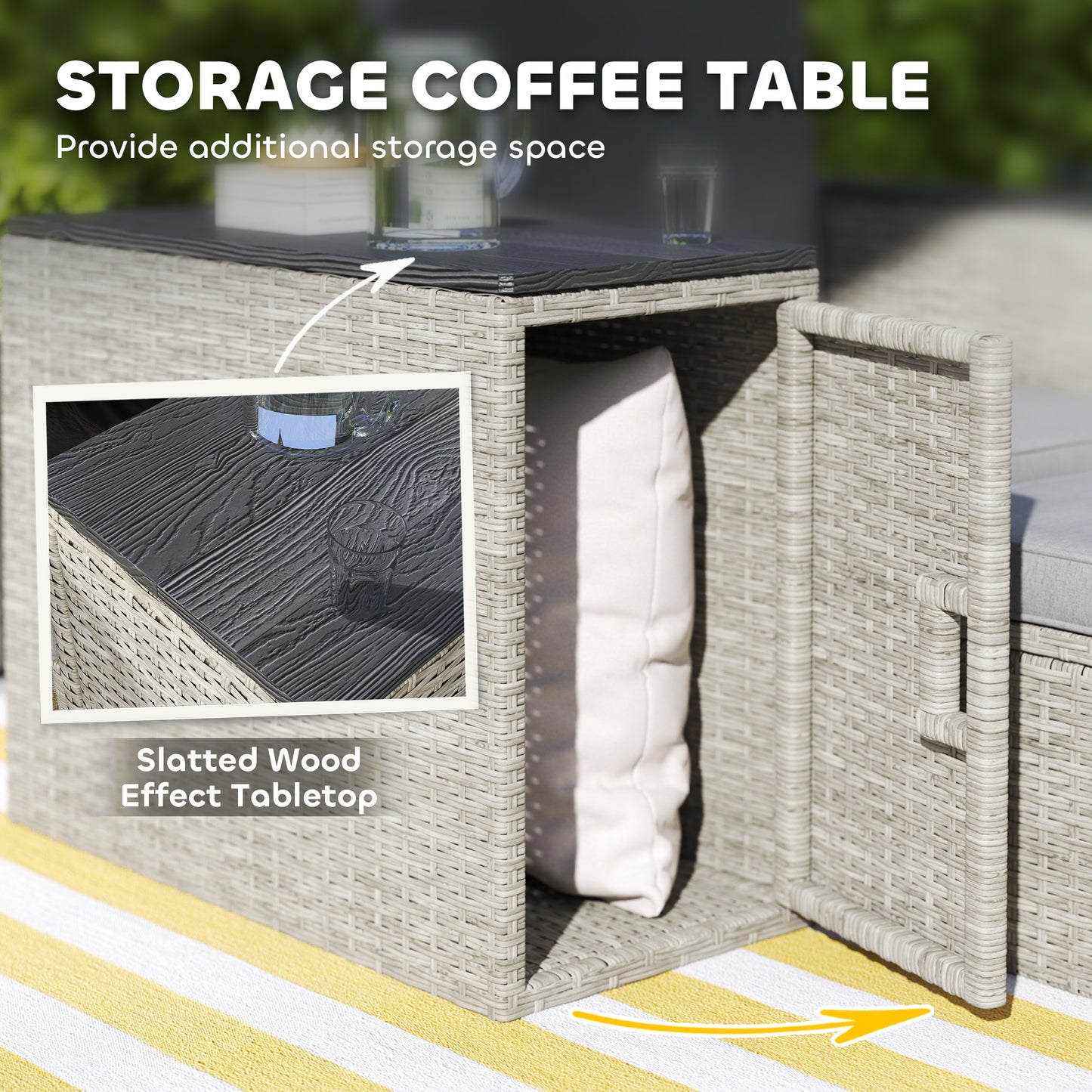 5 Piece Rattan Garden Furniture Set with Storage Table, Footstools