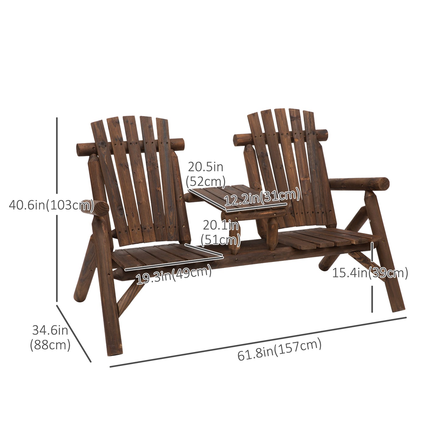 Wood Patio Chair Bench 2 Seats Jack