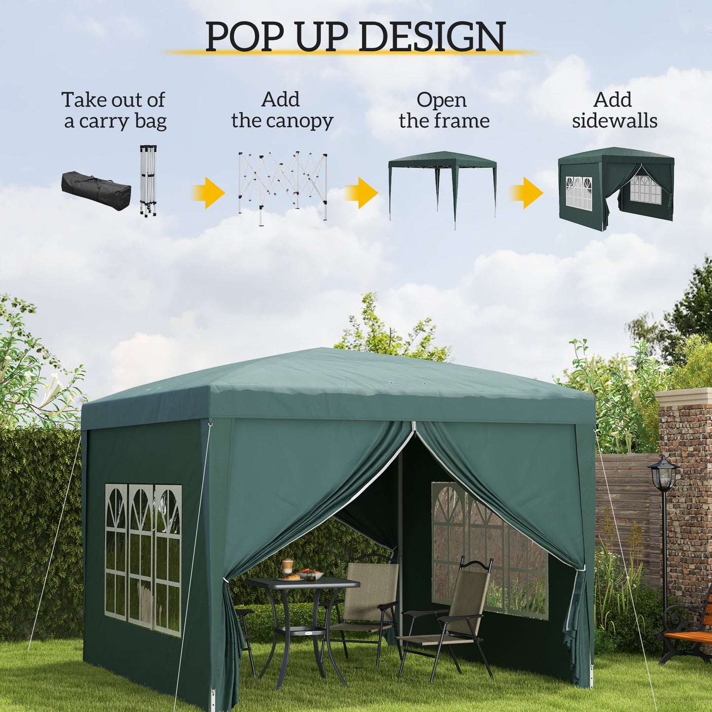 3 x 3m Pop Up Gazebo, Wedding Party Canopy Tent Marquee