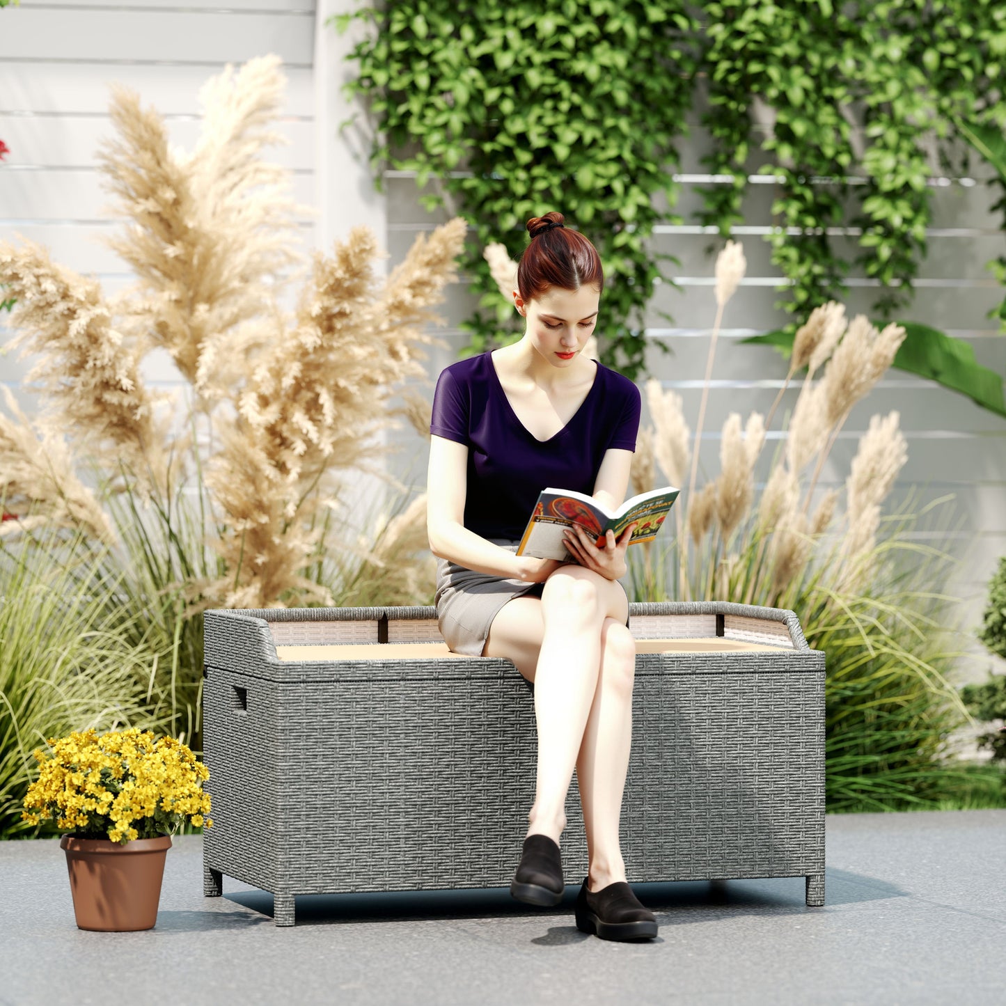130 L Rattan Garden Storage Box, with Seat