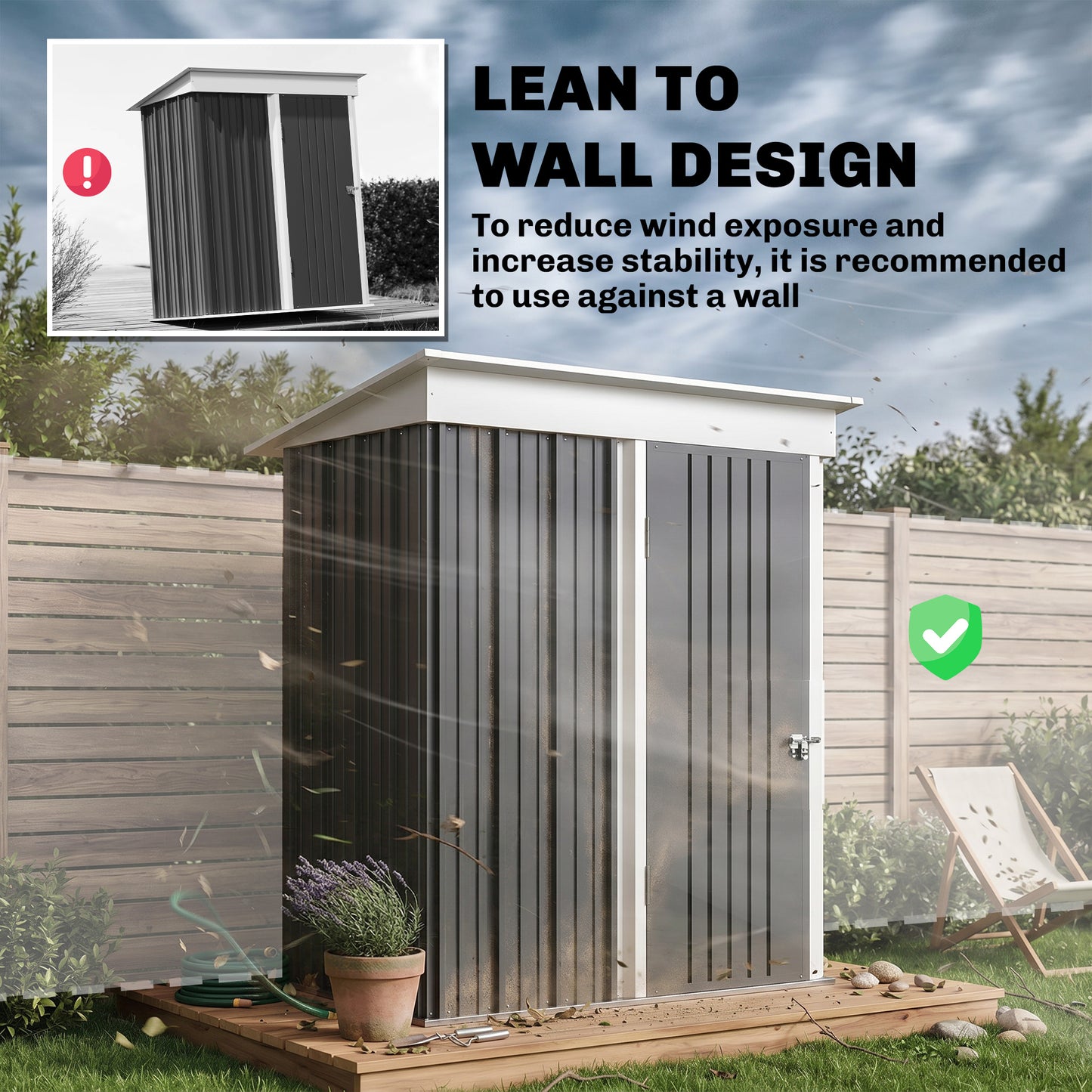 Metal Garden Shed, Outdoor Lean-to Shed for Tool Motor Bike