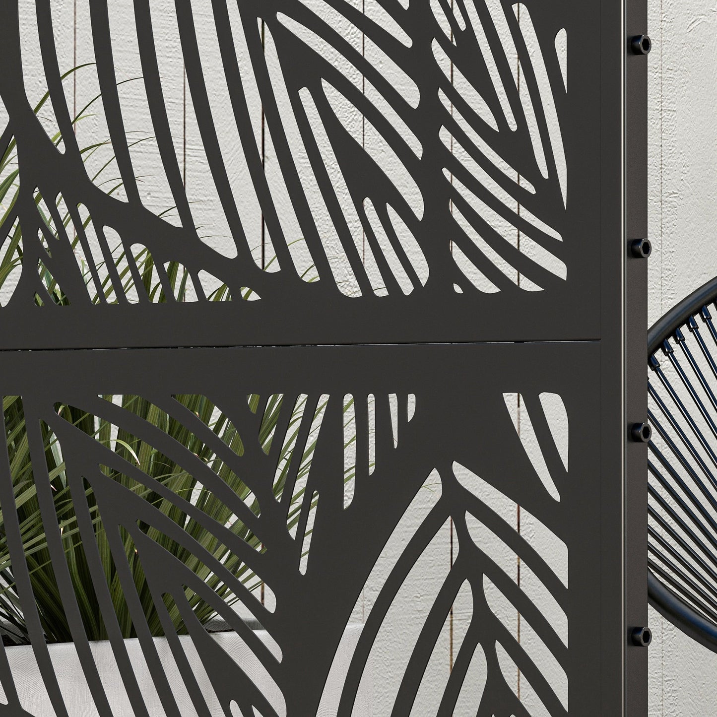 Metal Decorative Privacy Screen Outdoor Divider, Black Leaf