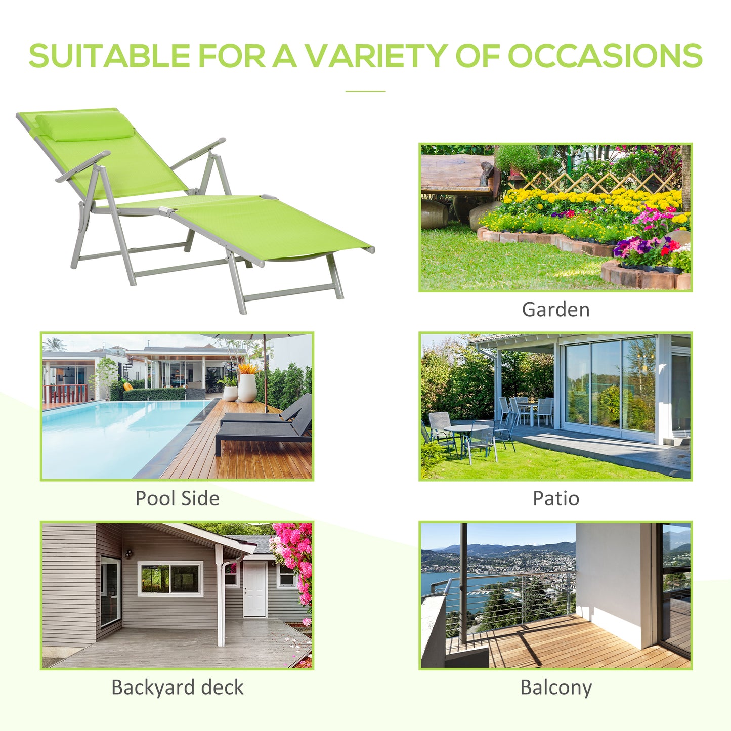 Folding Sun Lounger, Outdoor Chaise Lounge Recliner with Pillow
