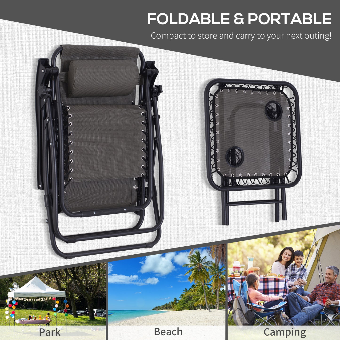 3pcs Folding Zero Gravity Chairs Sun Lounger Table Set w/ Cup