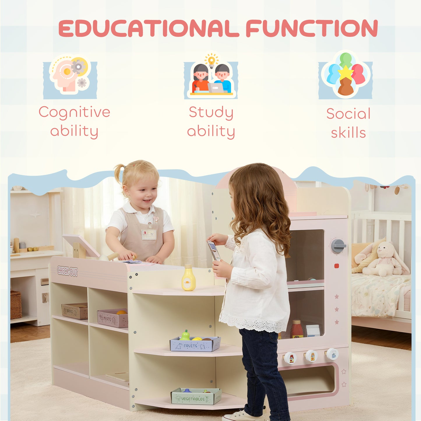 Kids Grocery Store, Children Supermarket Playset with Cash Register