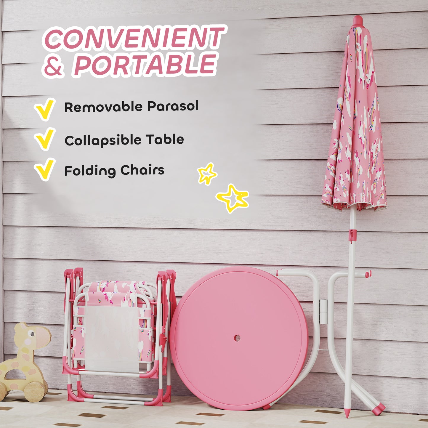 Kids Patio Table and Chair Set, Kids Garden Furniture with Umbrella
