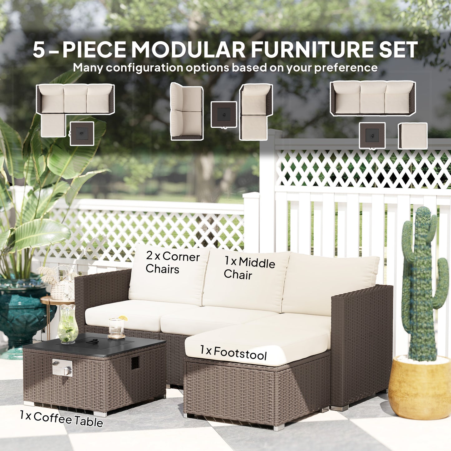 Five Piece Rattan Garden Furniture Set with Gas Fire Pit Table (1)