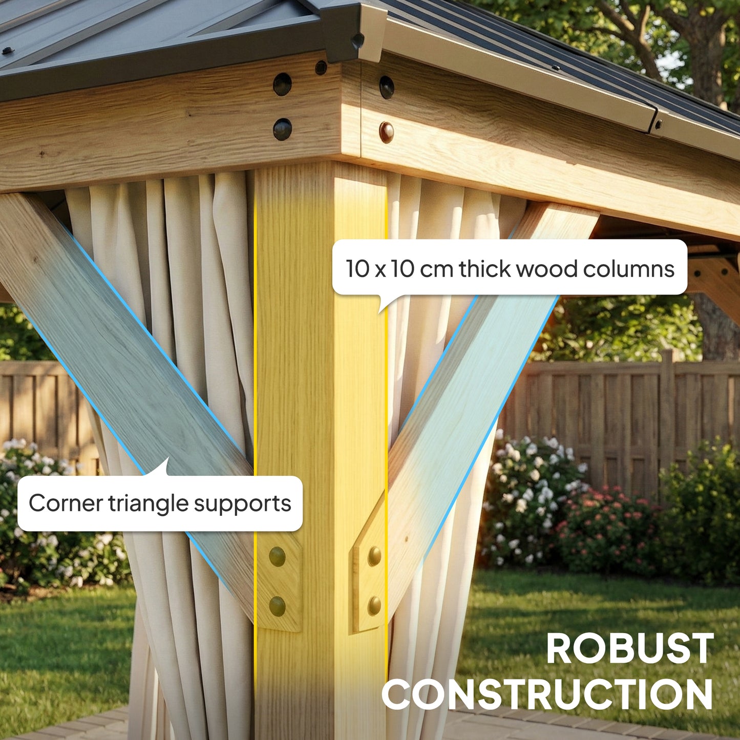 3 x 3 m Outdoor Hardtop Gazebo Canopy with 2-Tier Steel Roof