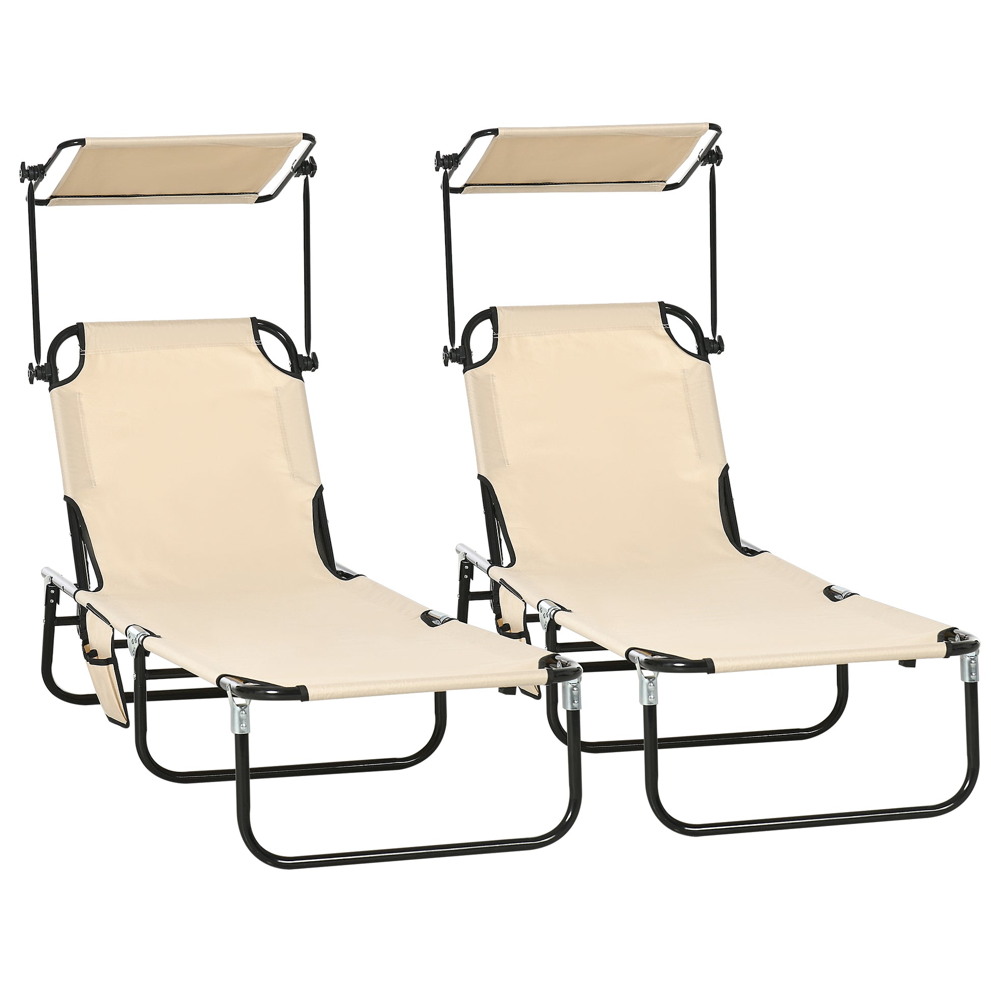 2 Piece Folding Sun Loungers with Canopy