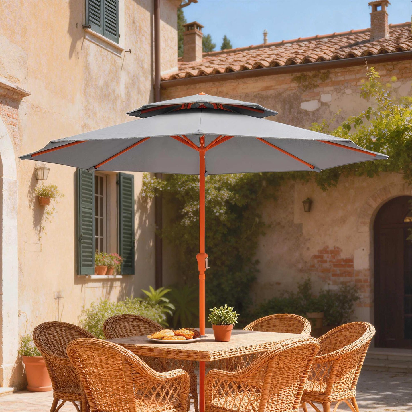 2.7 m Garden Parasol with Double Top Outdoor Market Table Umbrella