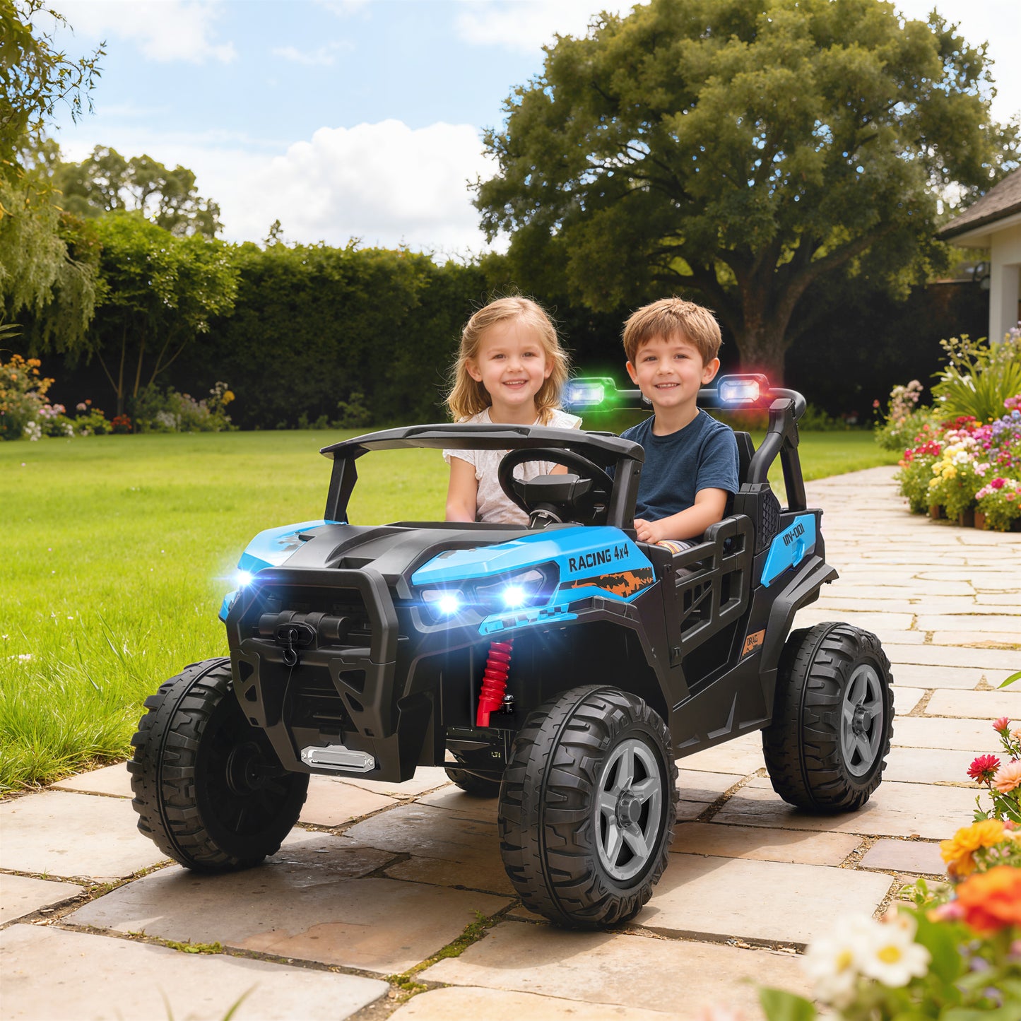 24V Electric Ride on Car, 2-Seater Electric Car for Kids with Remote