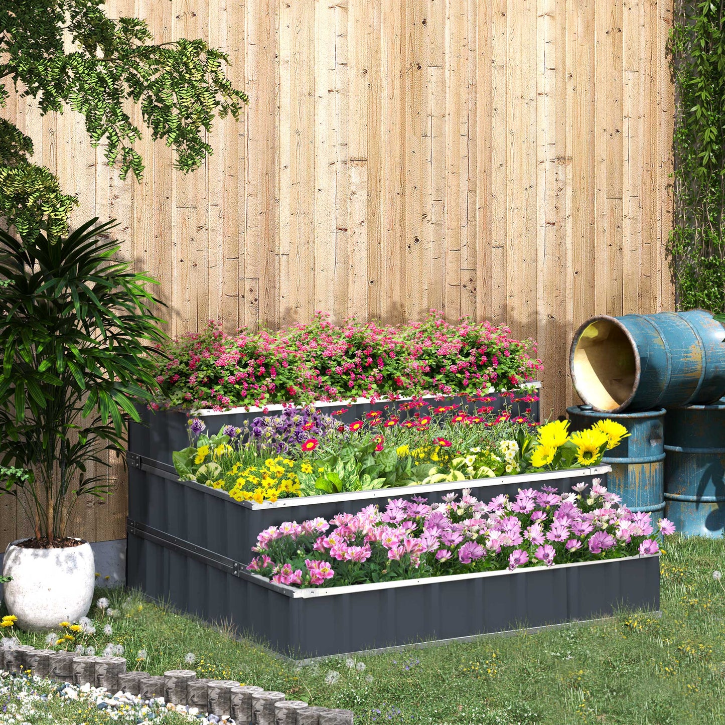 3 Tier Raised Garden Bed, Metal Elevated Planer Box Kit Flower Pot