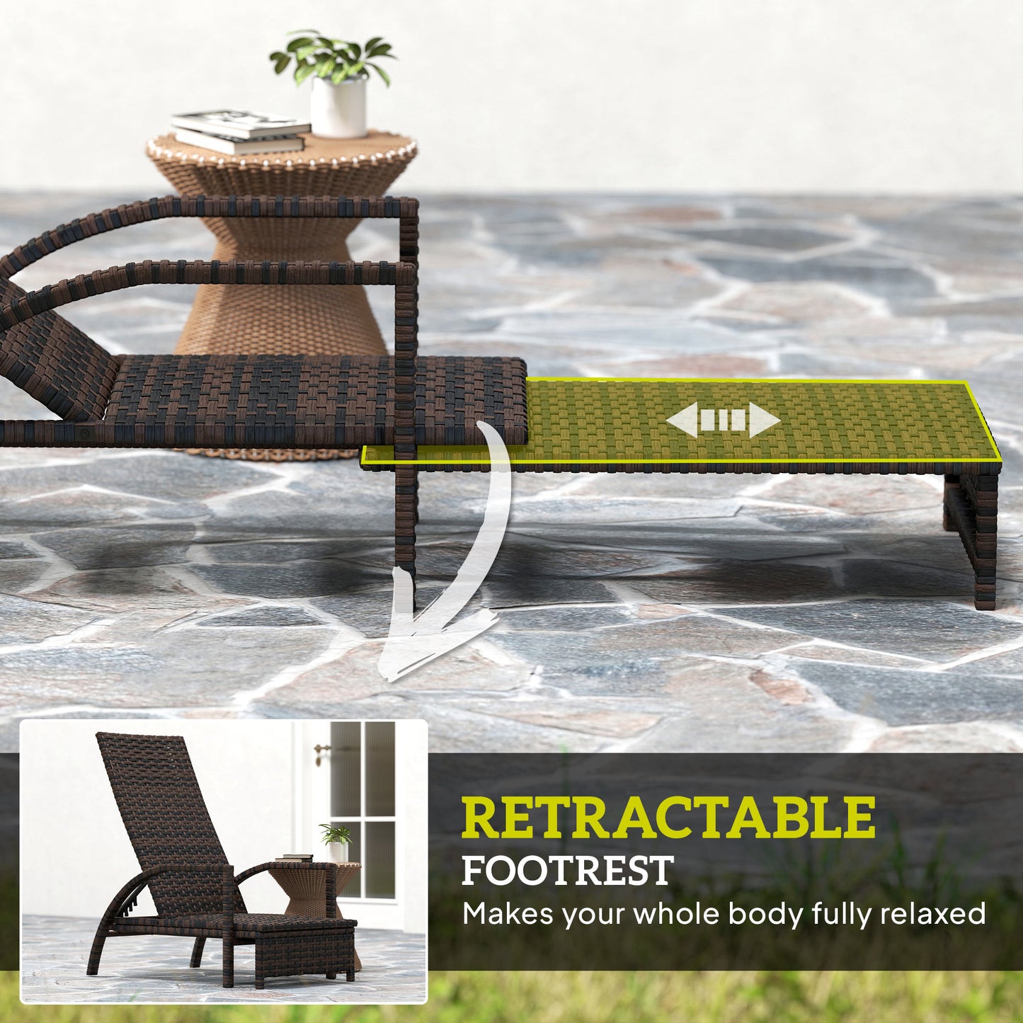 Reclining Rattan Lounger, with Extending Footrest