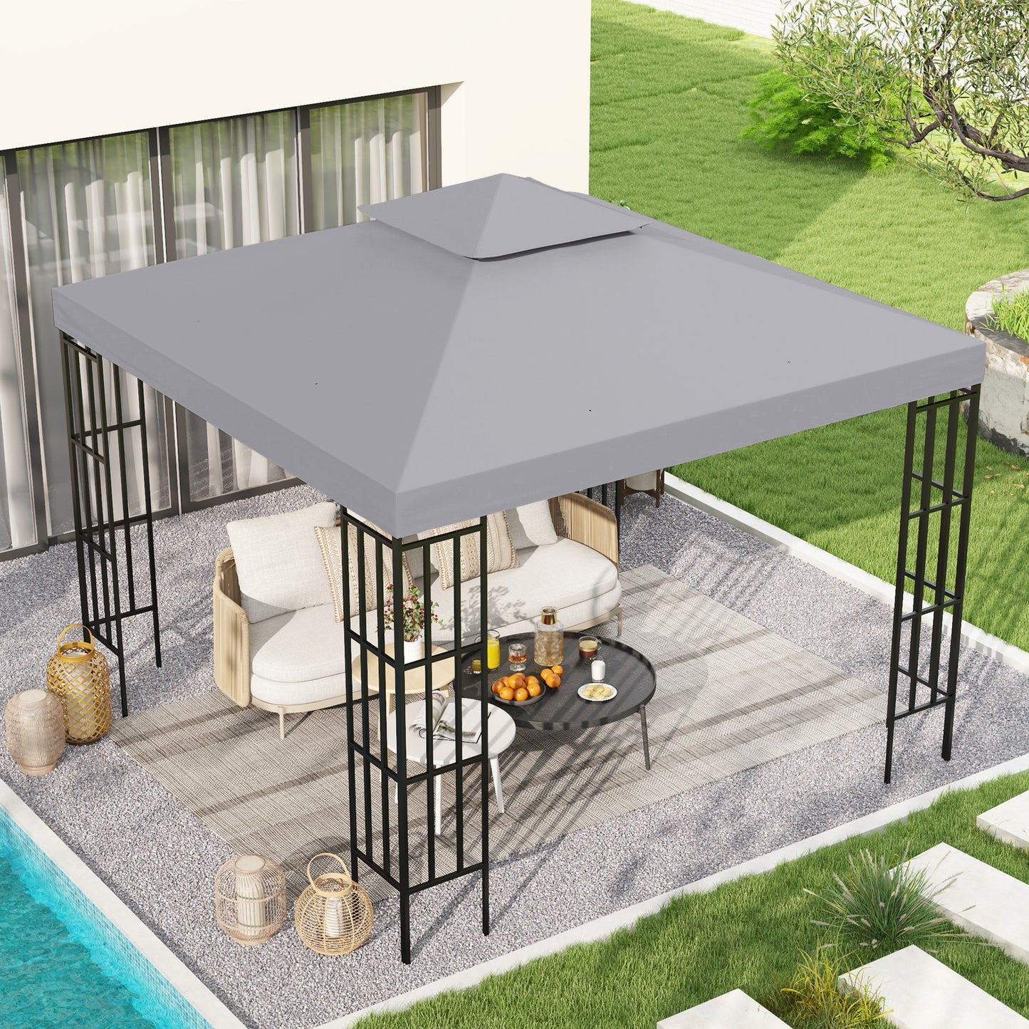 3(m) Gazebo Top Cover Double Tier Canopy Replacement Pavilion Roof (1)