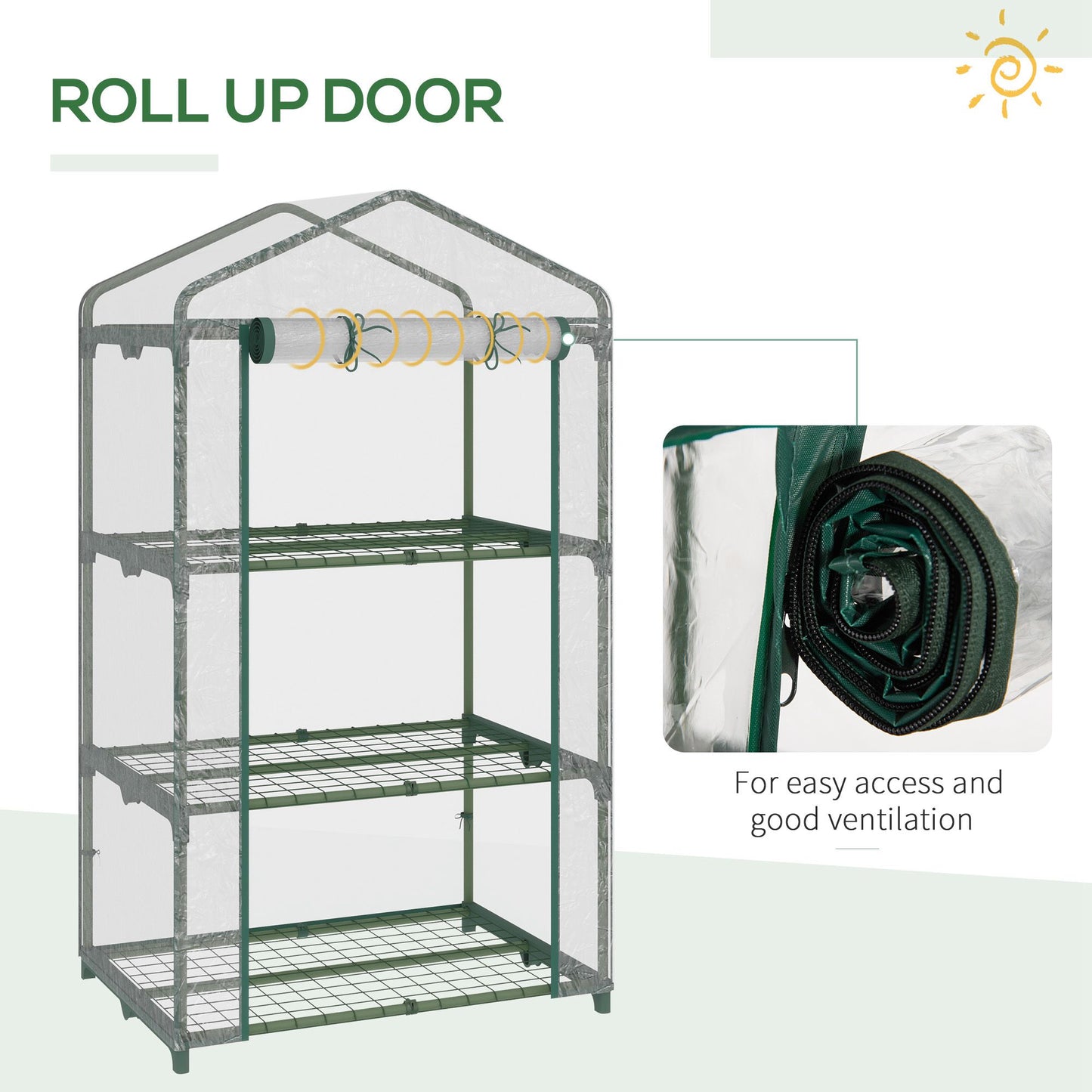 3 Tier Mini Greenhouse Portable Garden Grow House with Roll Up Door