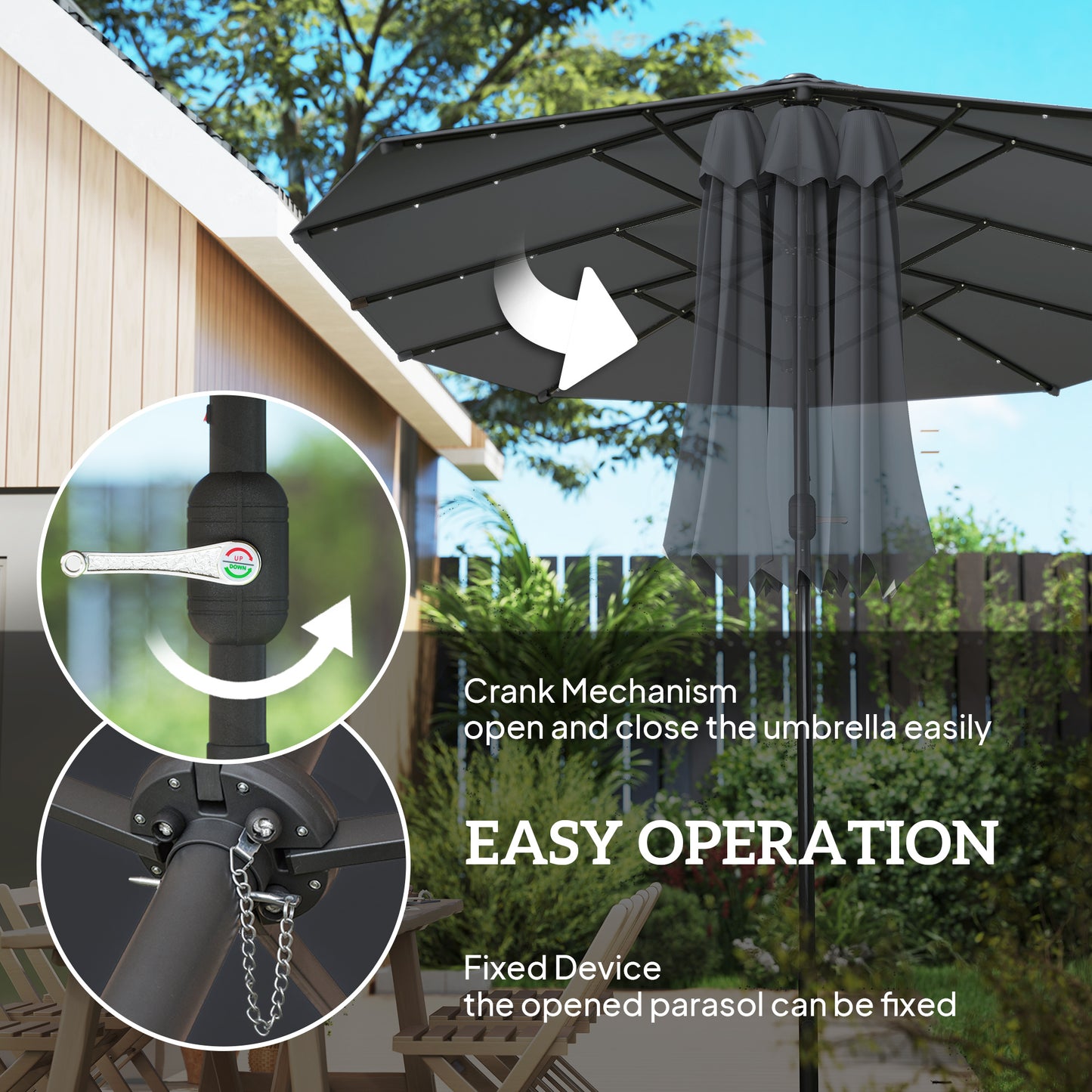 4.4m Double-Sided Sun Umbrella Patio Parasol LED Solar Lights