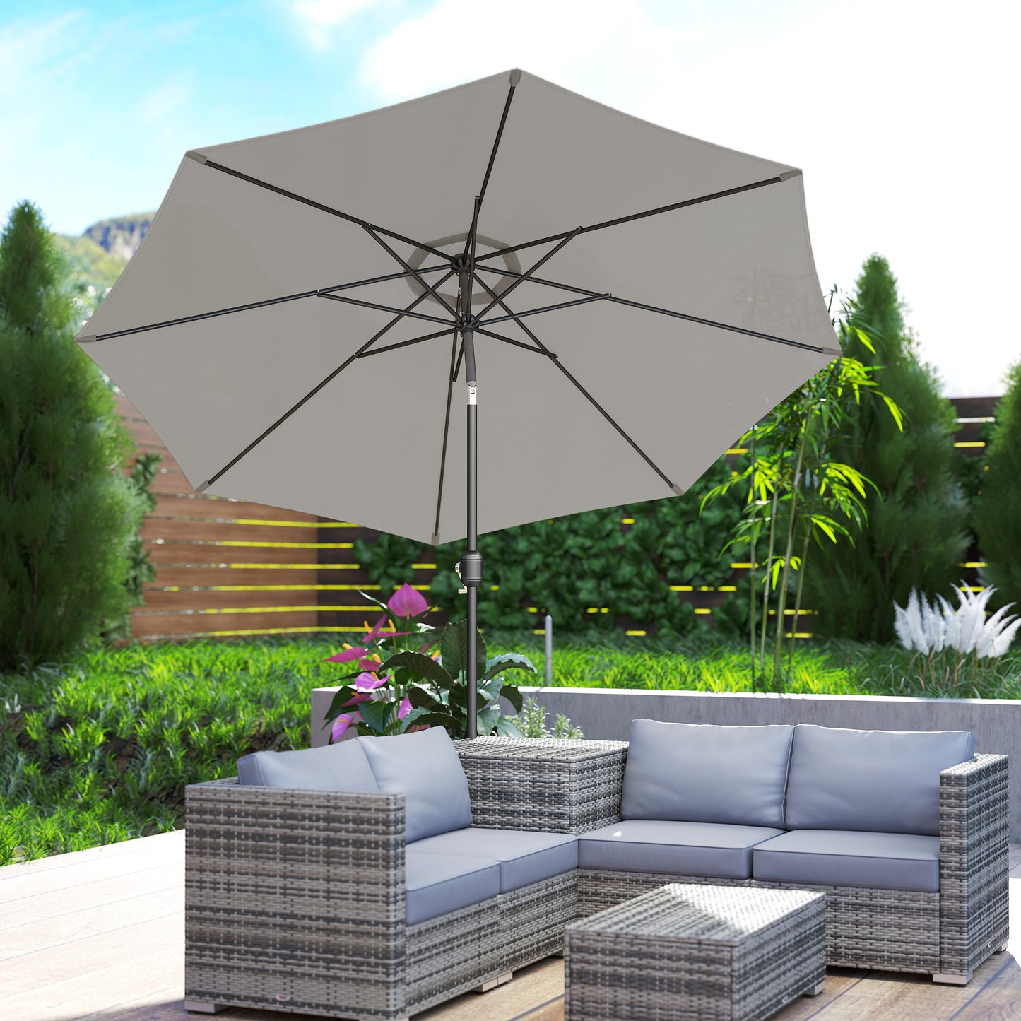 3(m) Tilting Parasol Garden Umbrellas, Outdoor Sun Shade with 8 Ribs
