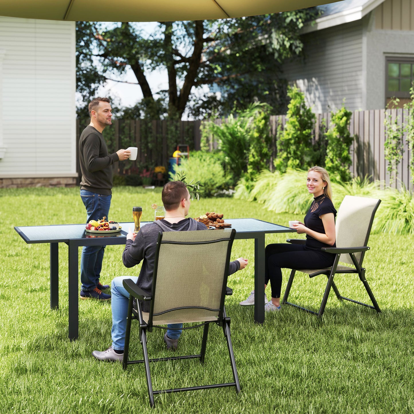 Set of Two Folding Outdoor Chairs - Brown/Black
