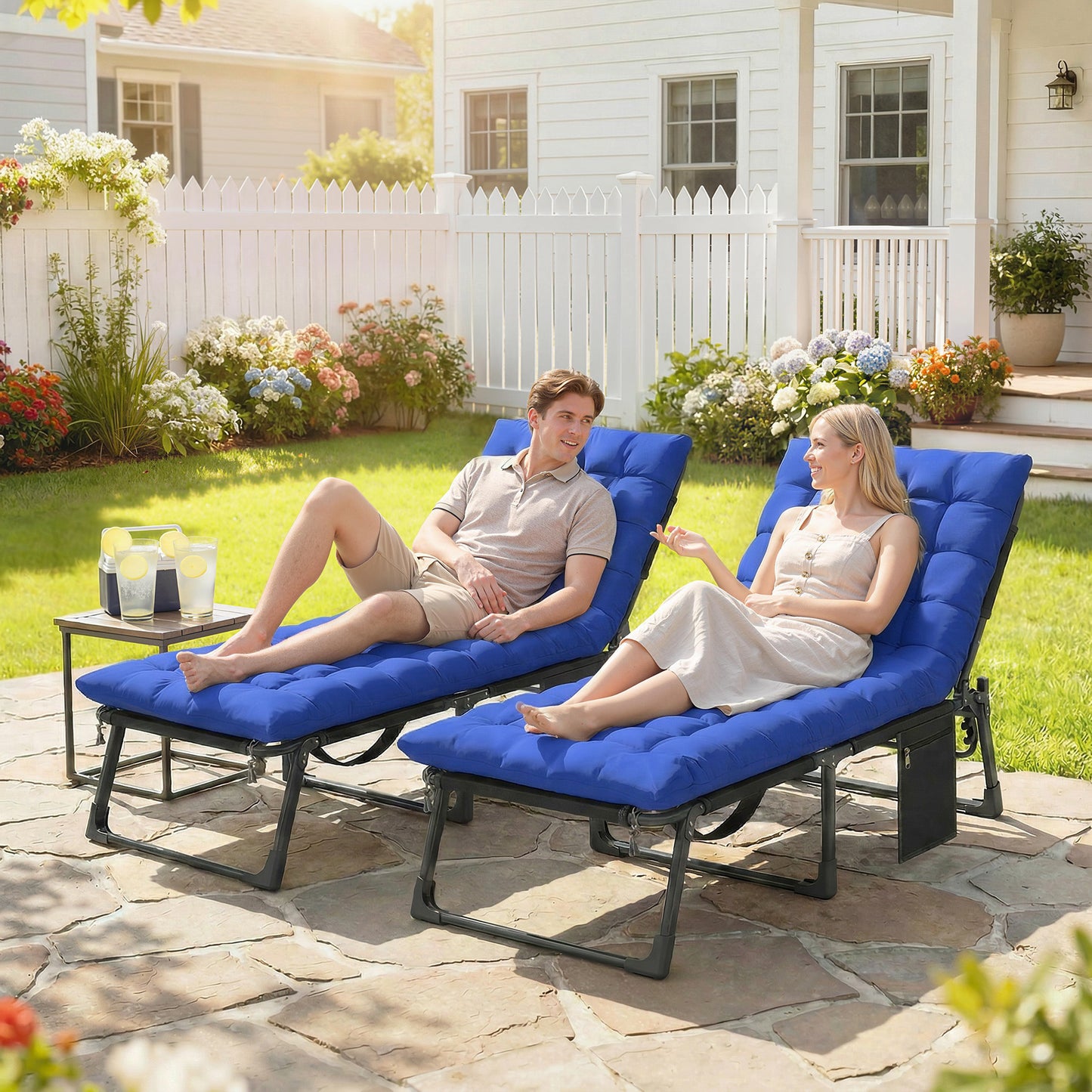 Folding Sun Loungers for Garden Set of 2