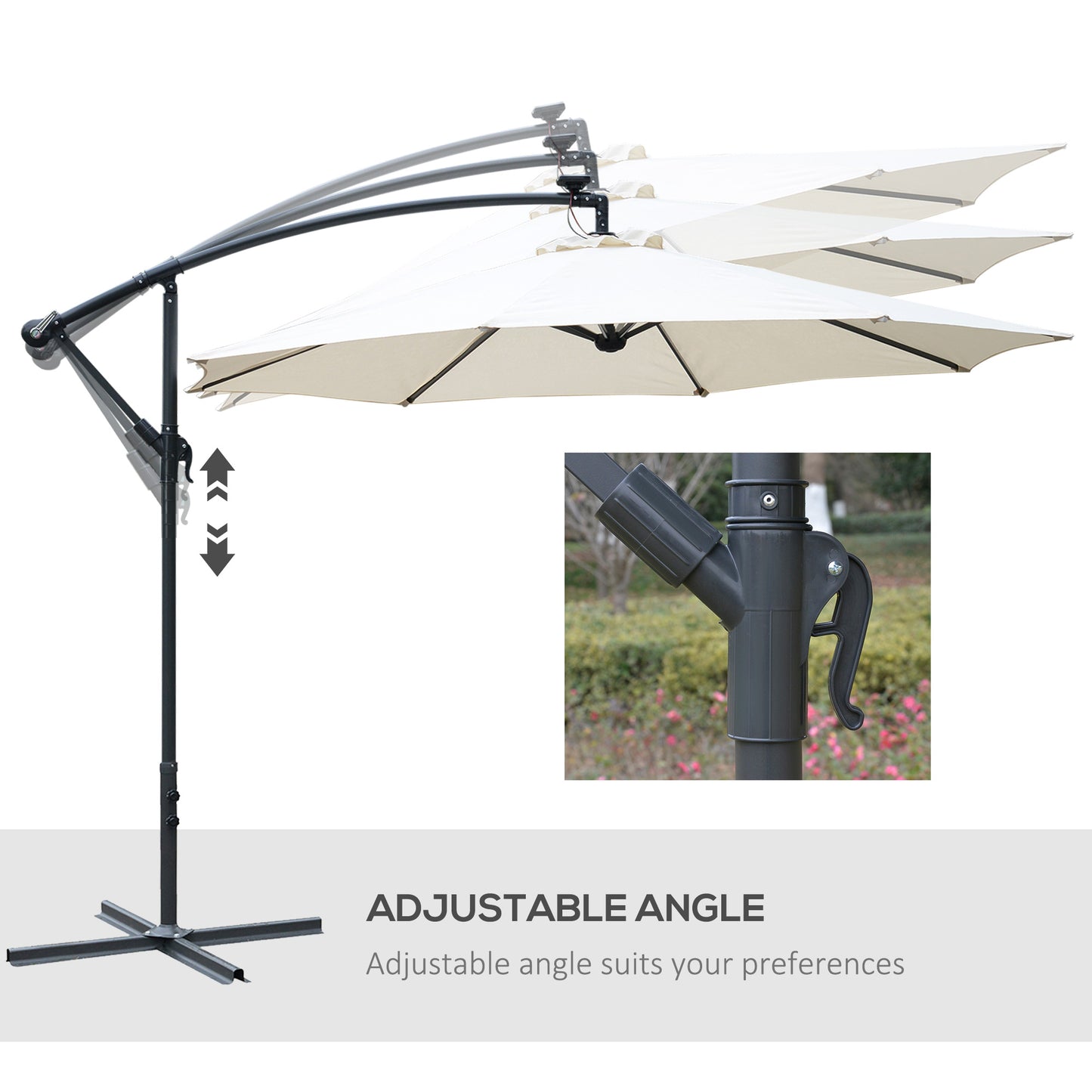 Umbrella Parasol W/Solar Powered LED strips, Φ2.95x2.45H m