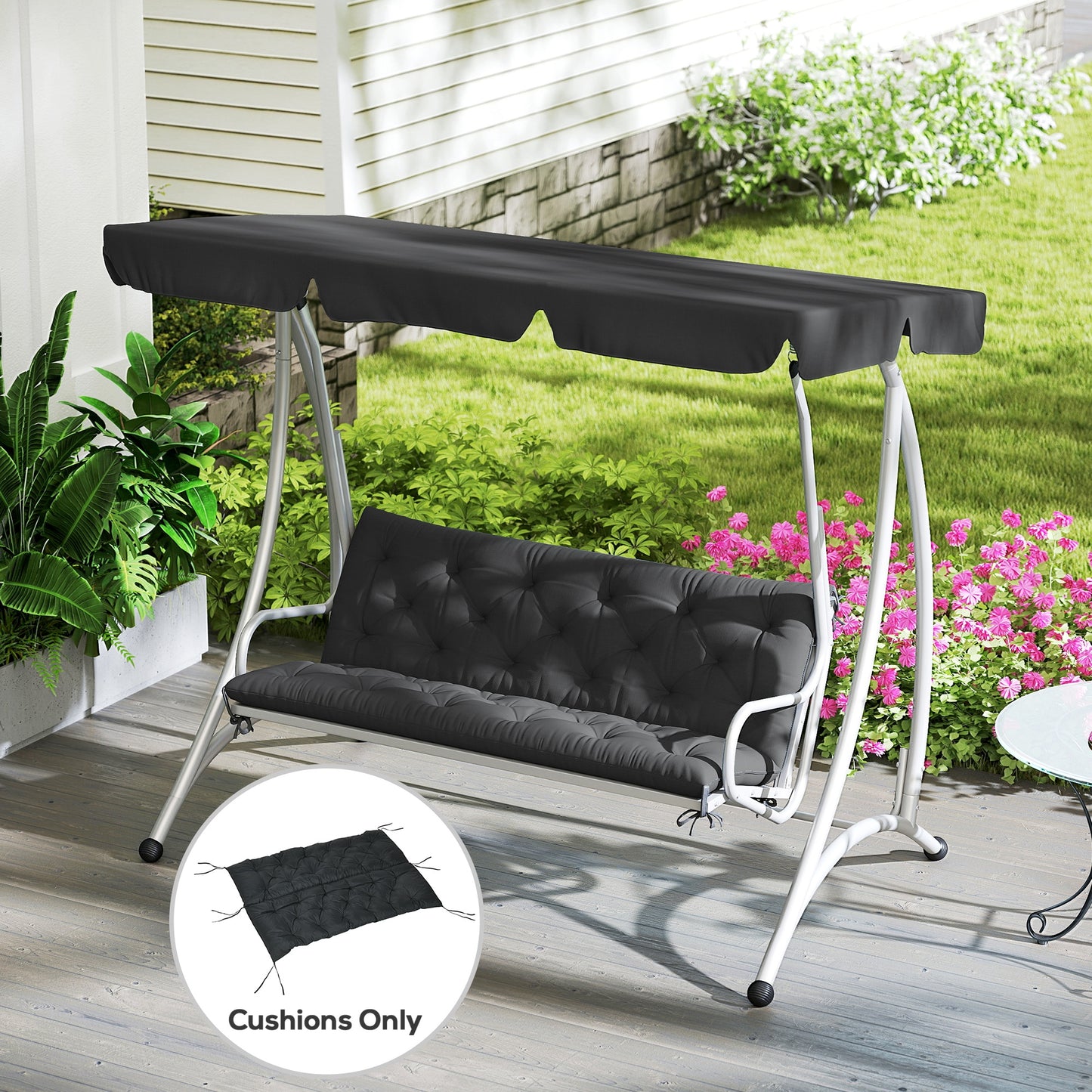 3 Seater Bench Pad, Garden Chair Cushion with Back and Ties