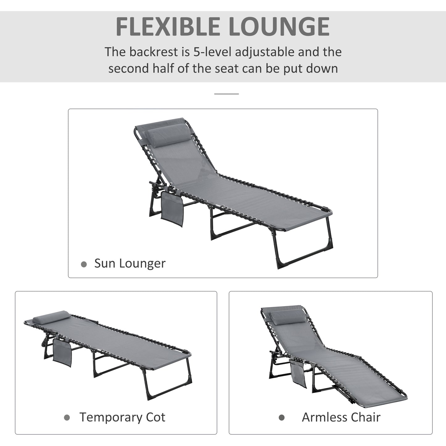 Portable Sun Lounger, Folding Camping Bed Cot