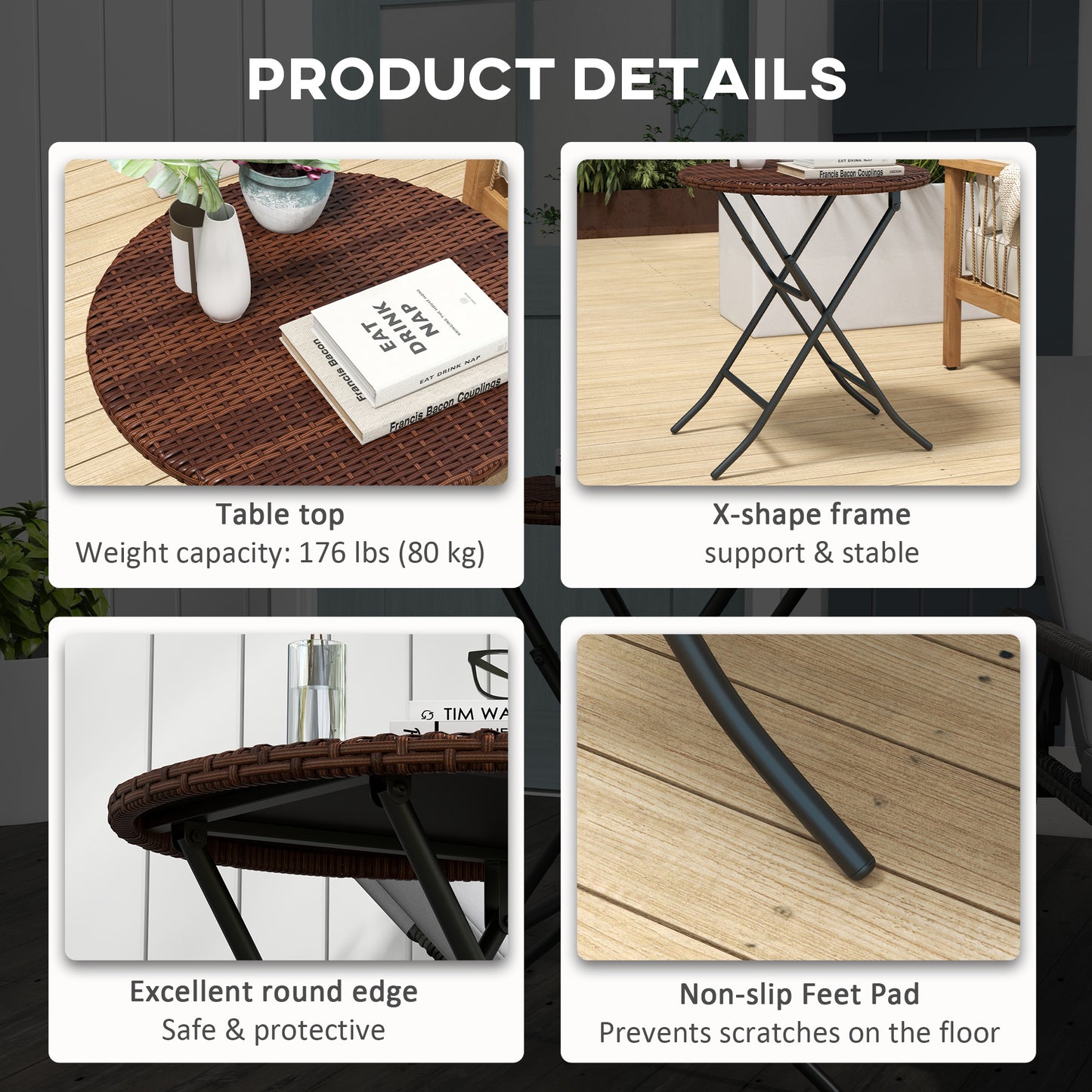 Foldable PE Rattan Outdoor Coffee Table