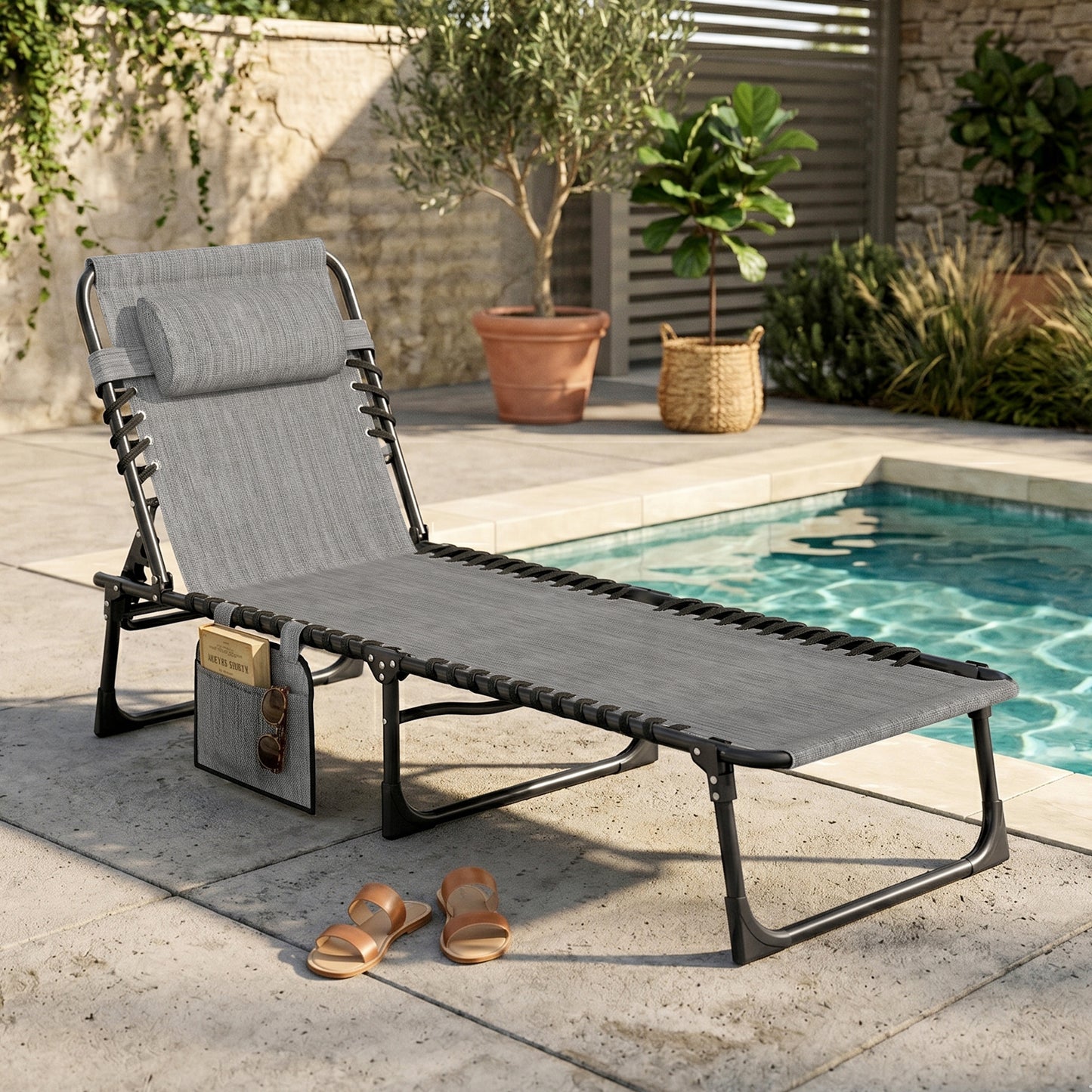 Portable Sun Lounger, Folding Camping Bed Cot