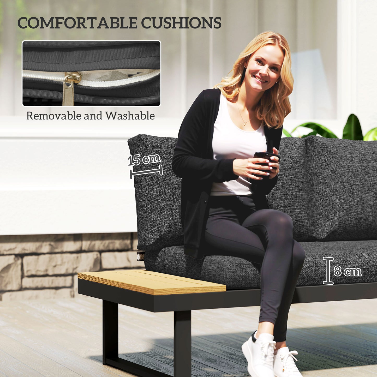 4 Seater L Shaped Aluminium Sectional Garden Furniture Set