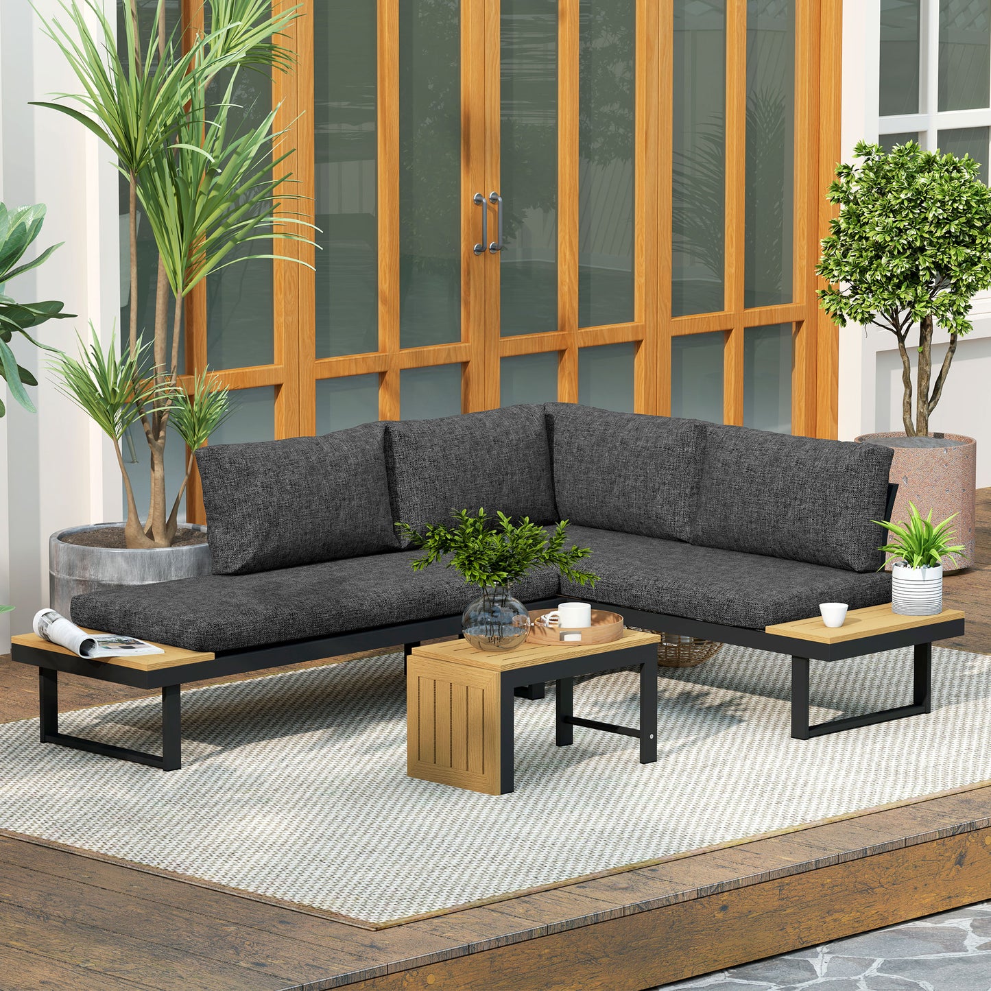 4 Seater L Shaped Aluminium Sectional Garden Furniture Set