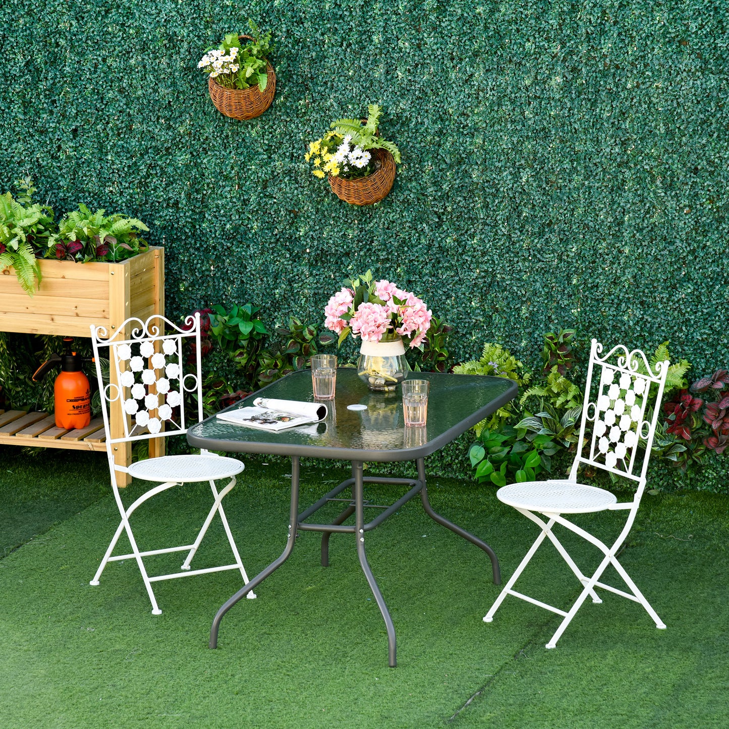 Garden Dining Table Glass Top Metal Frame (1)