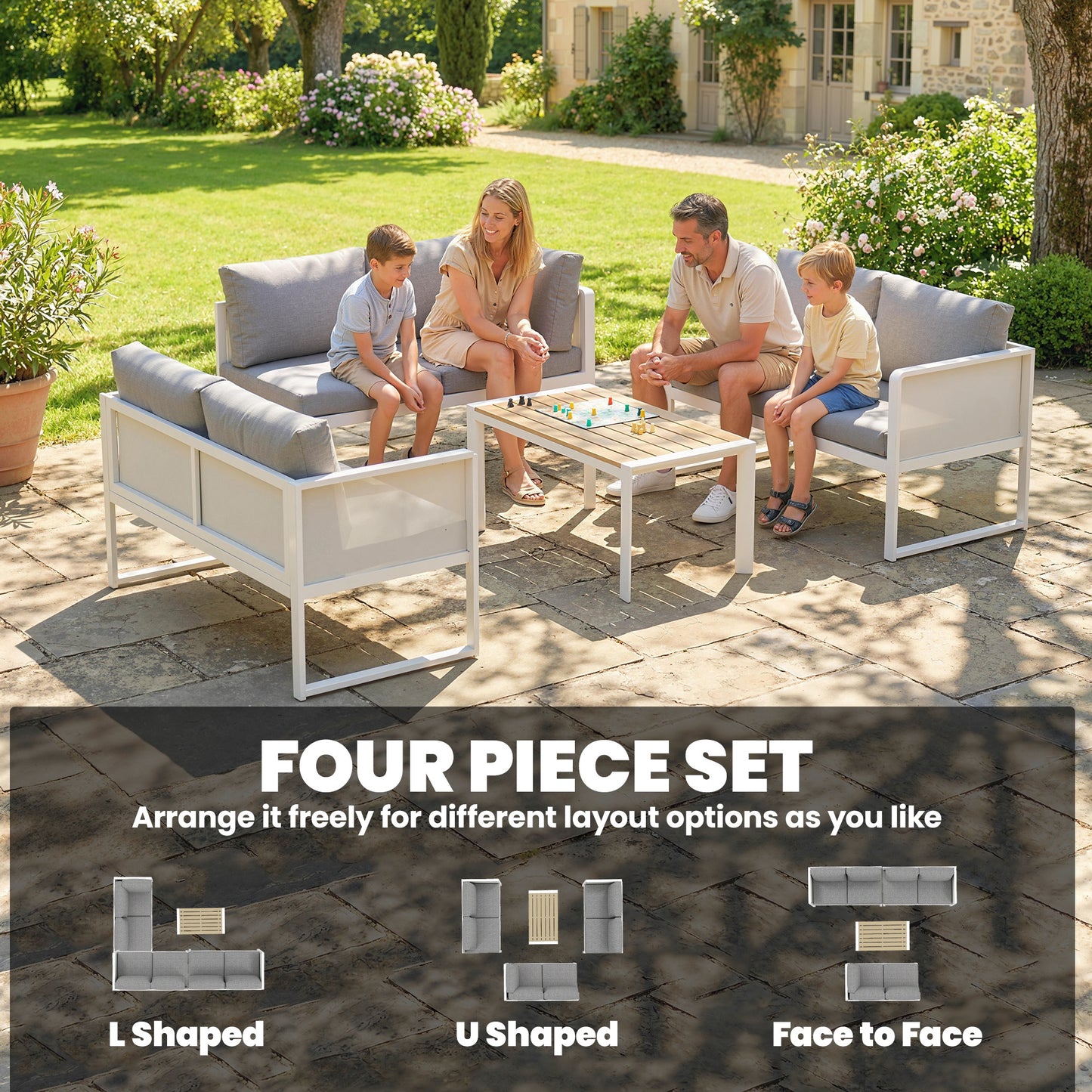 6 Seater Metal Garden Furniture Corner Sofa Set with 3 Loveseats