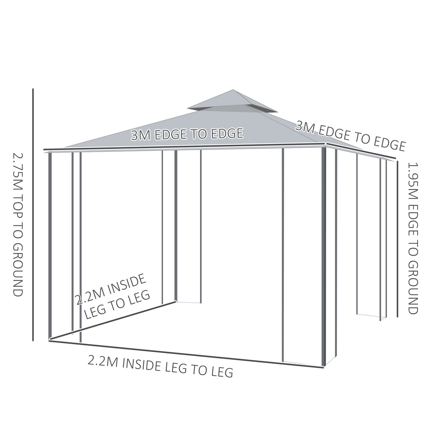 3(M)x3(M) Garden Gazebo Double Top Outdoor Canopy Patio Event Party