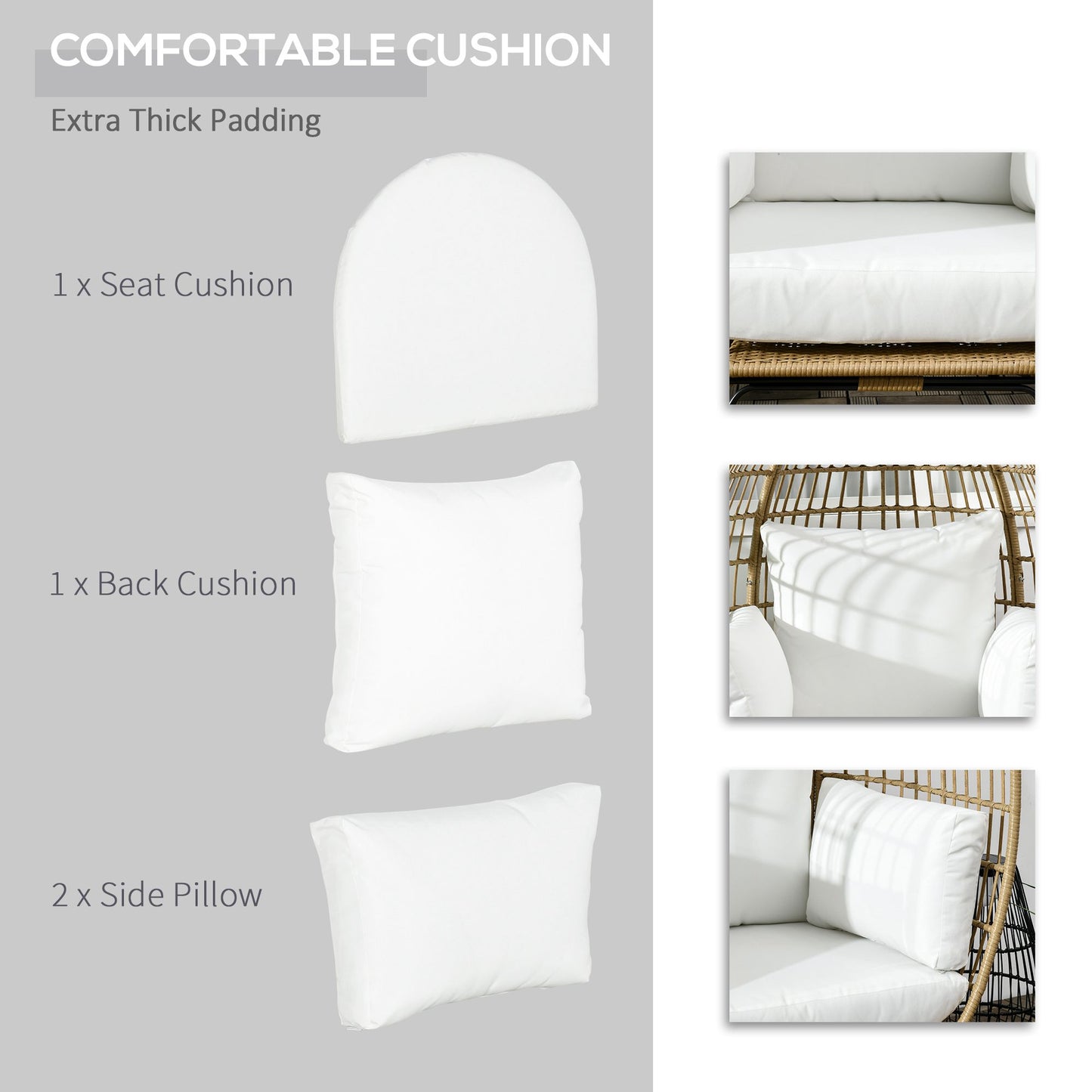 Rattan Egg Chair with Cushions and Pillows