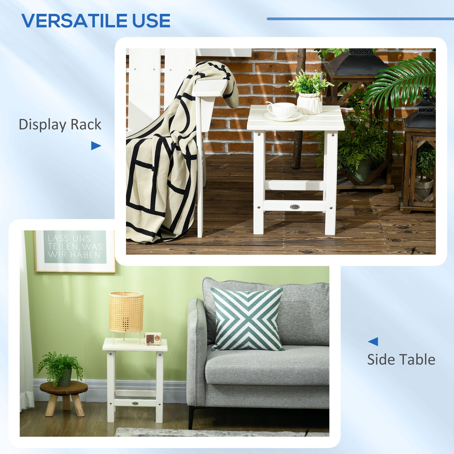 Square Coffee Table, HDPE Tabletop and Frame for Porch, Garden