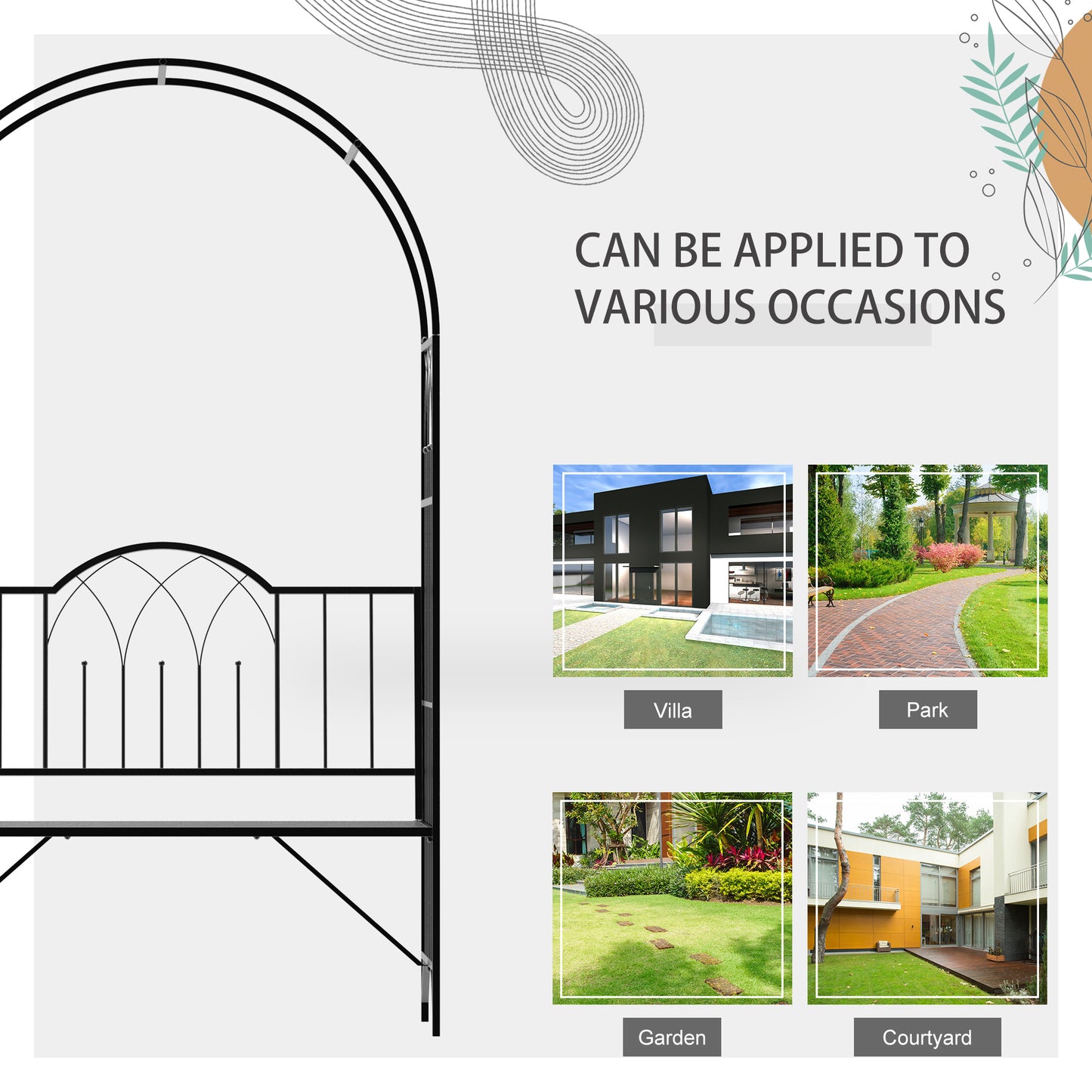 Garden Metal Arch Bench Outdoor Patio Rose Trellis Arbour Pergola