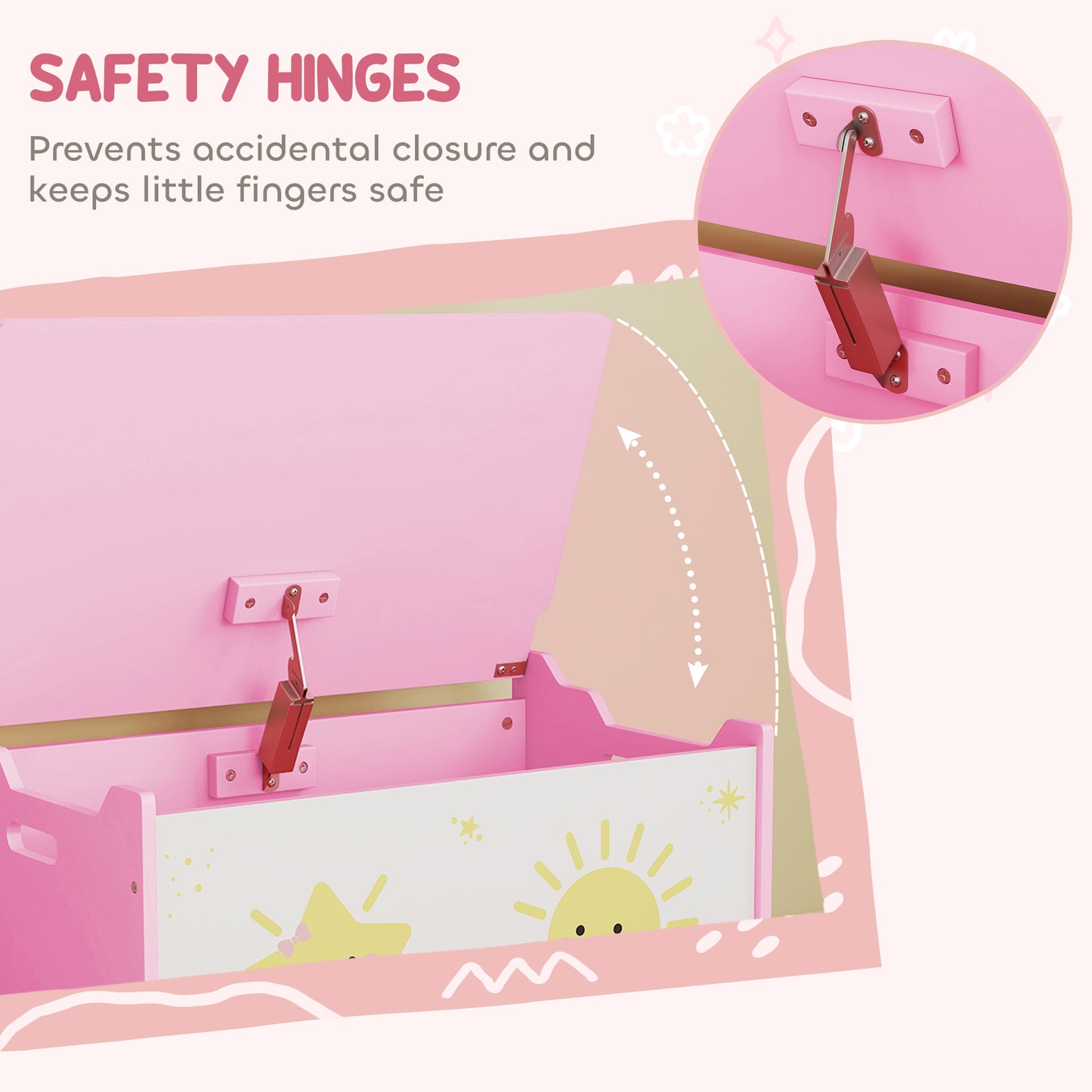 Toy Box with Lid, Safety Hinges and Groove Handles